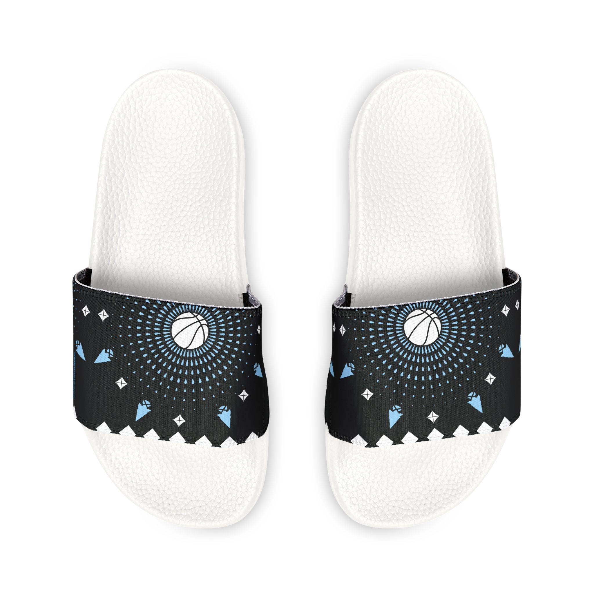 Men's Slide Sandals — Black Geometric Cosmic Pattern, Removable-Strap Pool Slides