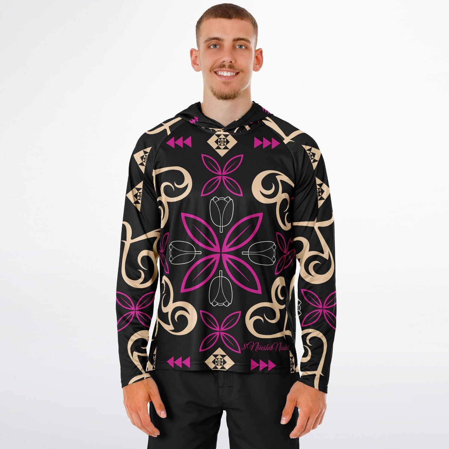 $NiieihiiNookei Men's Long Sleeve Hooded Performance Shirt - AOP