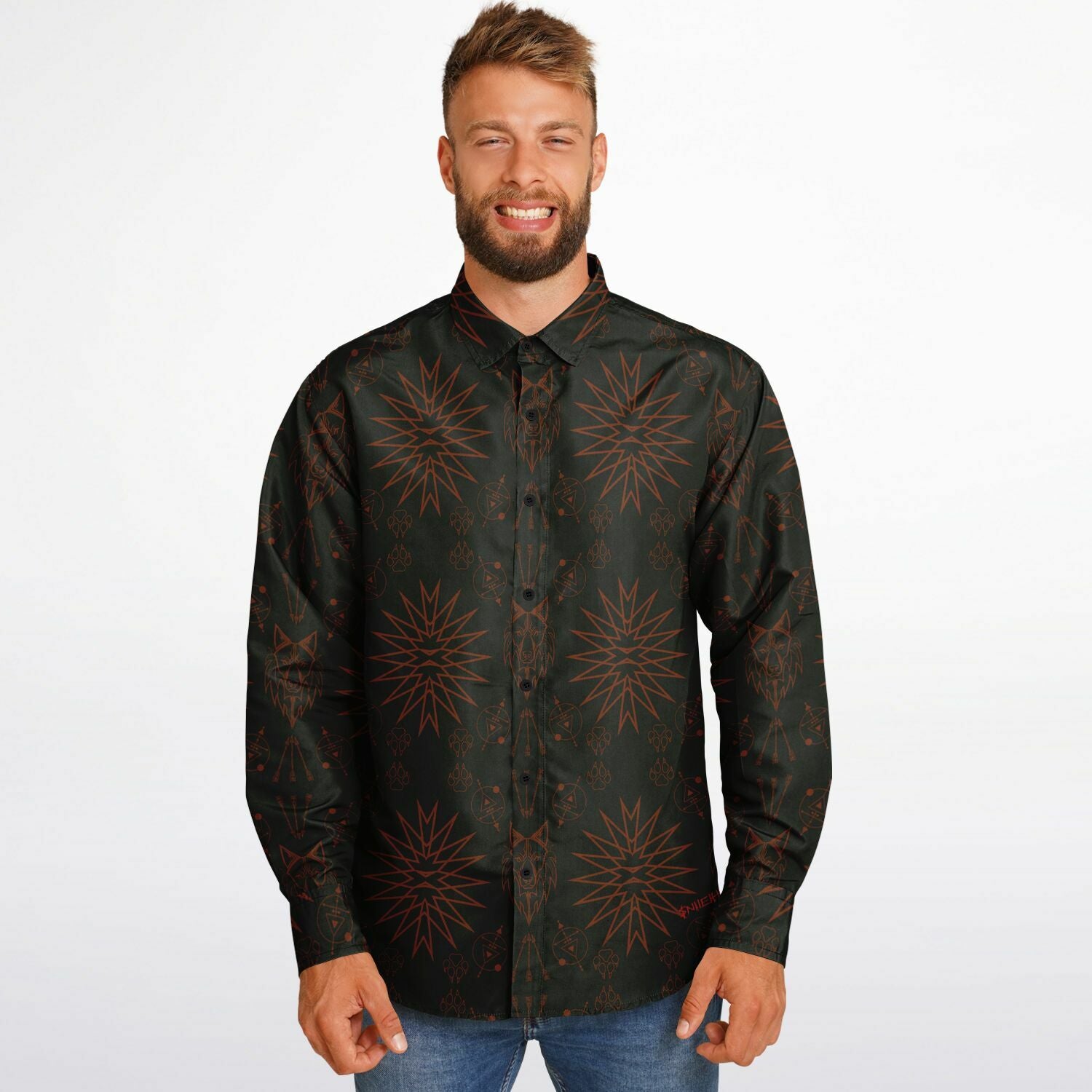 $NiieihiiNookei Long Sleeve Button Down Shirt - AOP