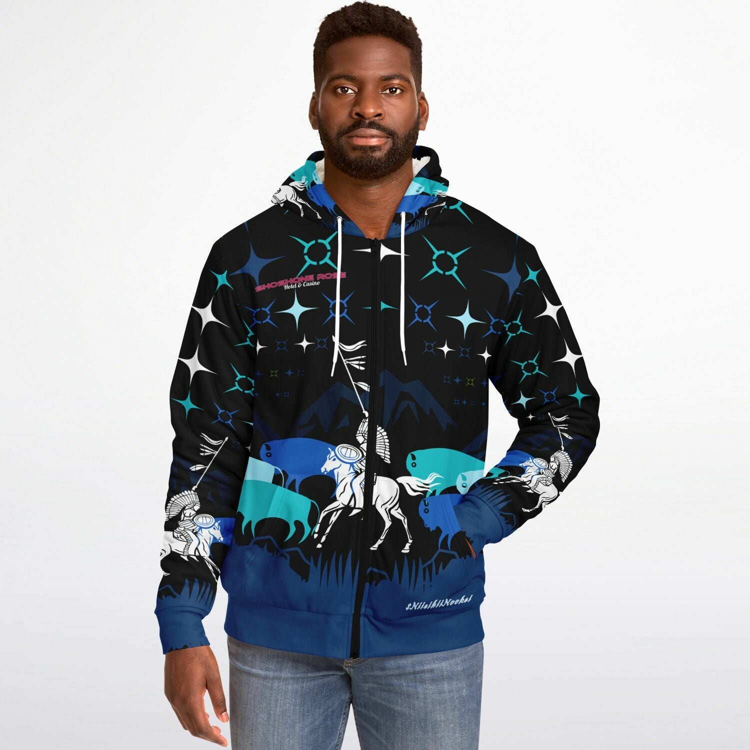 $NiieihiiNookei CUSTOM Shoshone Rose Microfleece Ziphoodie - AOP