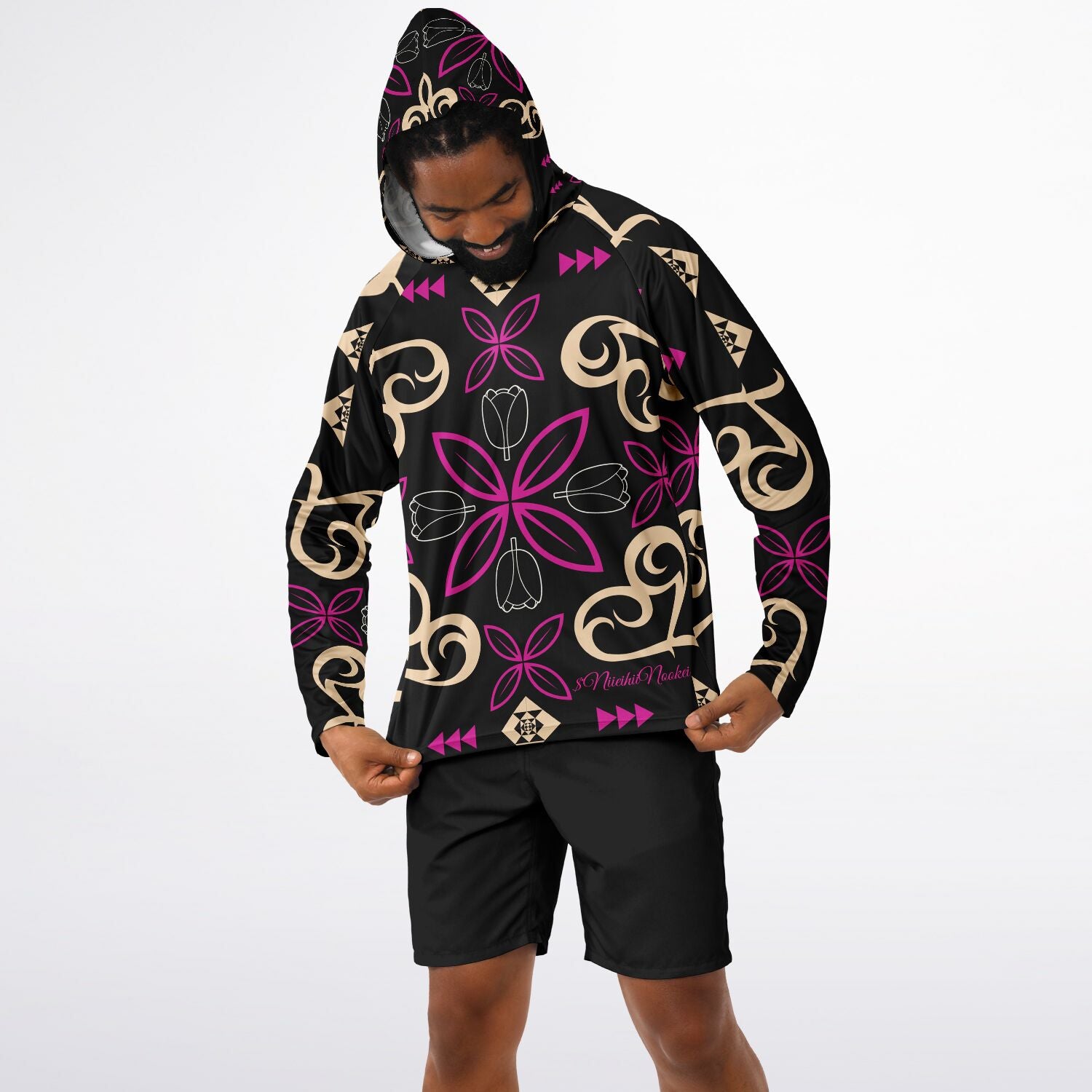 $NiieihiiNookei Men's Long Sleeve Hooded Performance Shirt - AOP
