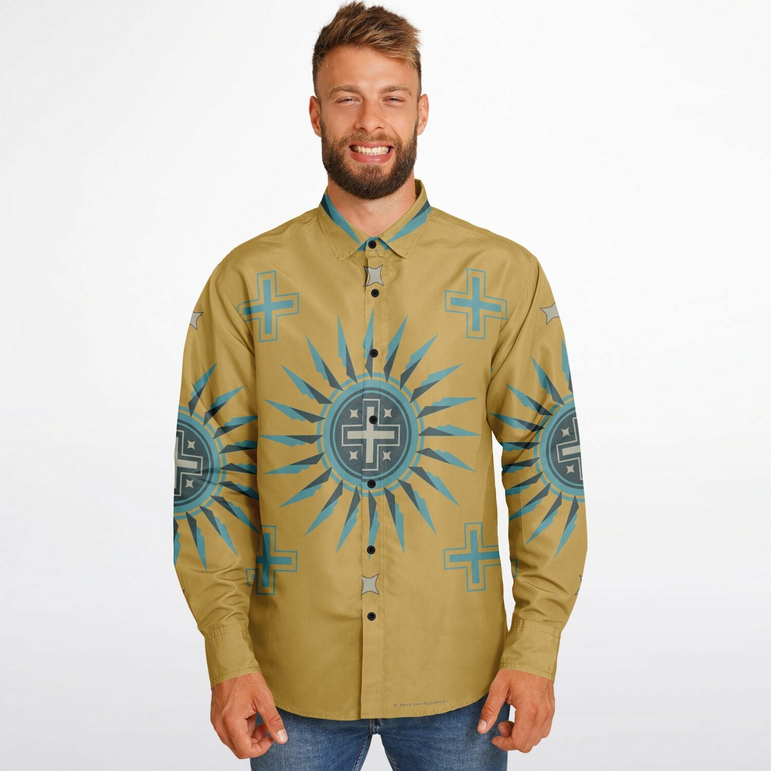 $NiieihiiNookei Long Sleeve Button Down Shirt - AOP