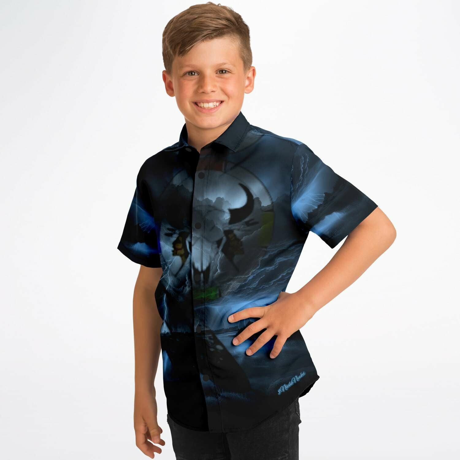 Northern Arapaho Tribe Logo Kids/Youth Short Sleeve Button Down Shirt - AOP