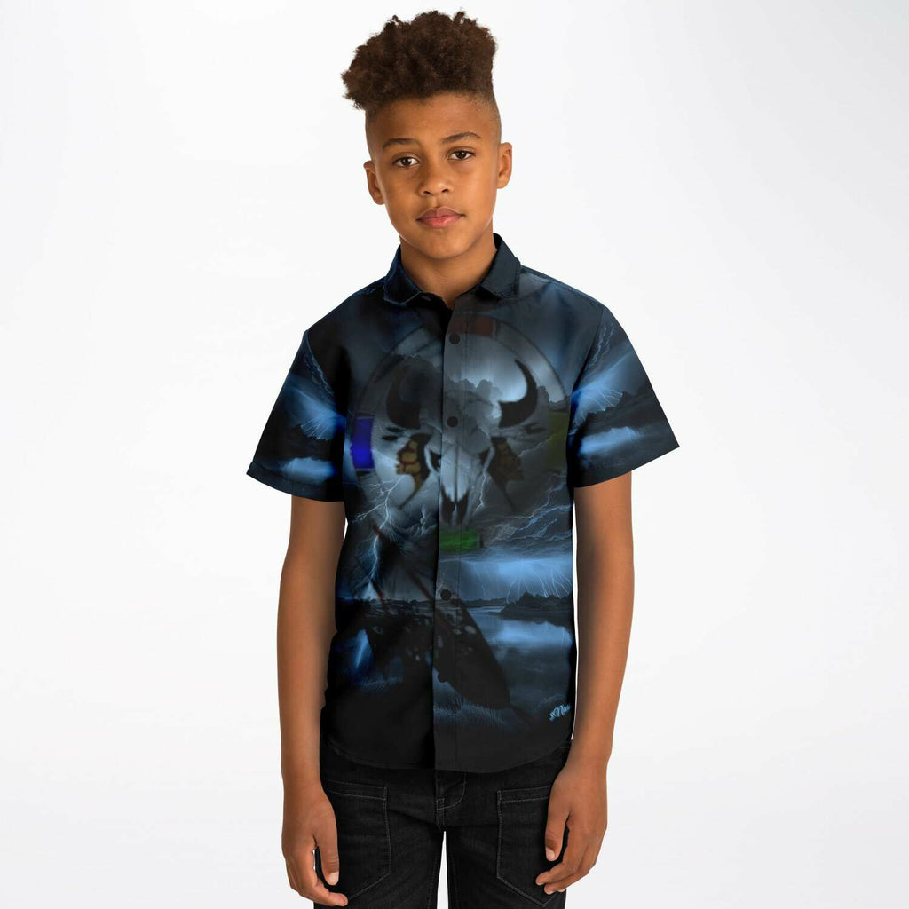 Northern Arapaho Tribe Logo Kids/Youth Short Sleeve Button Down Shirt - AOP