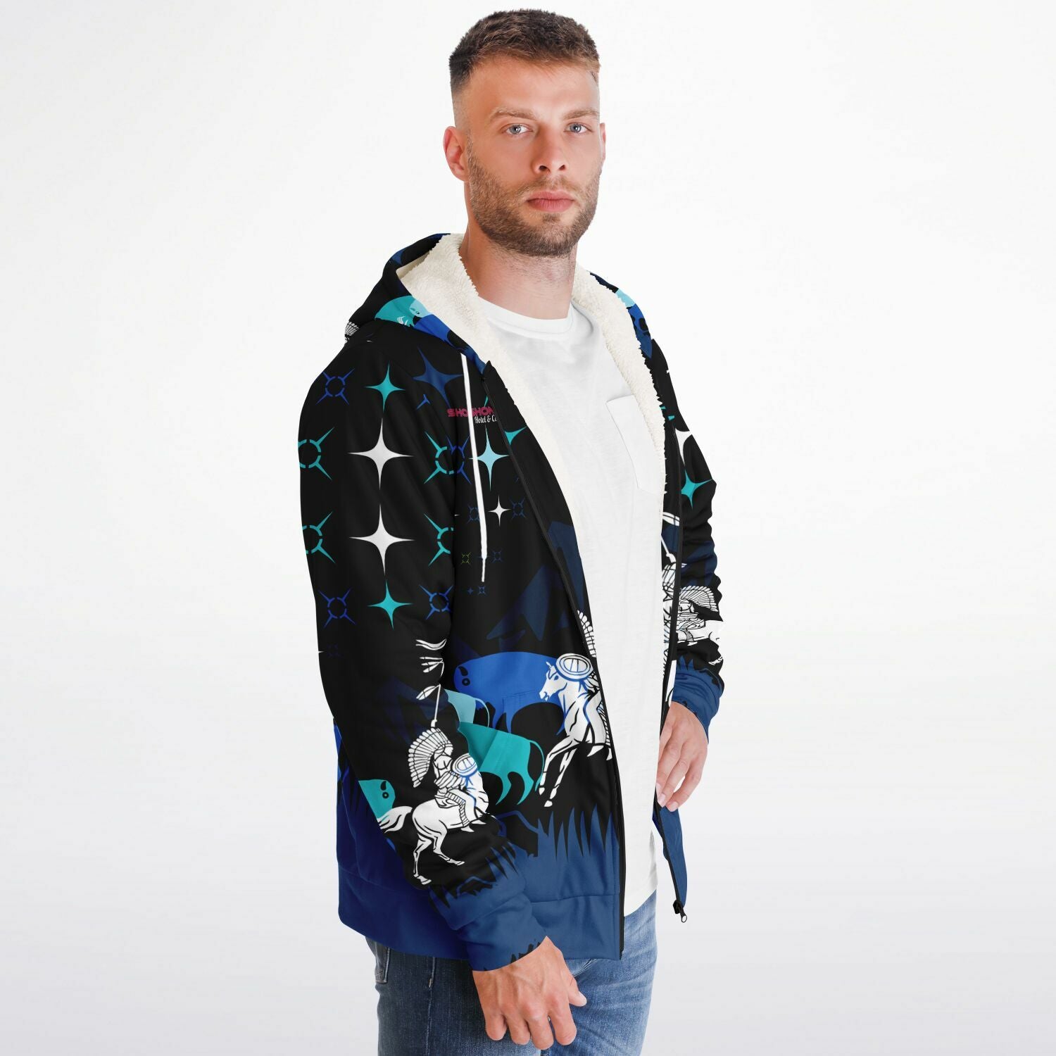 $NiieihiiNookei CUSTOM Shoshone Rose Microfleece Ziphoodie - AOP