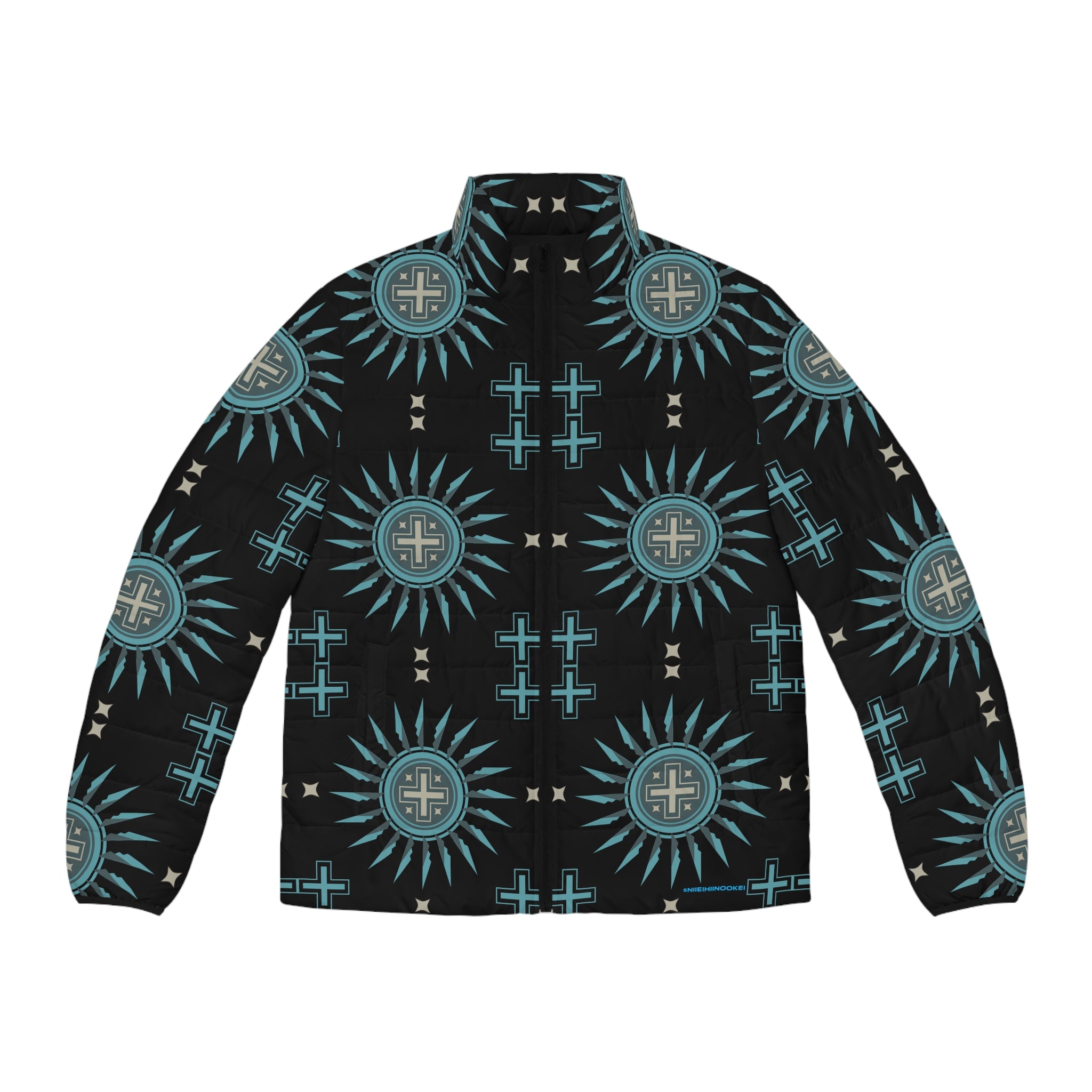 $NiieihiiNookei Men's Puffer Jacket — Geometric All-Over Print