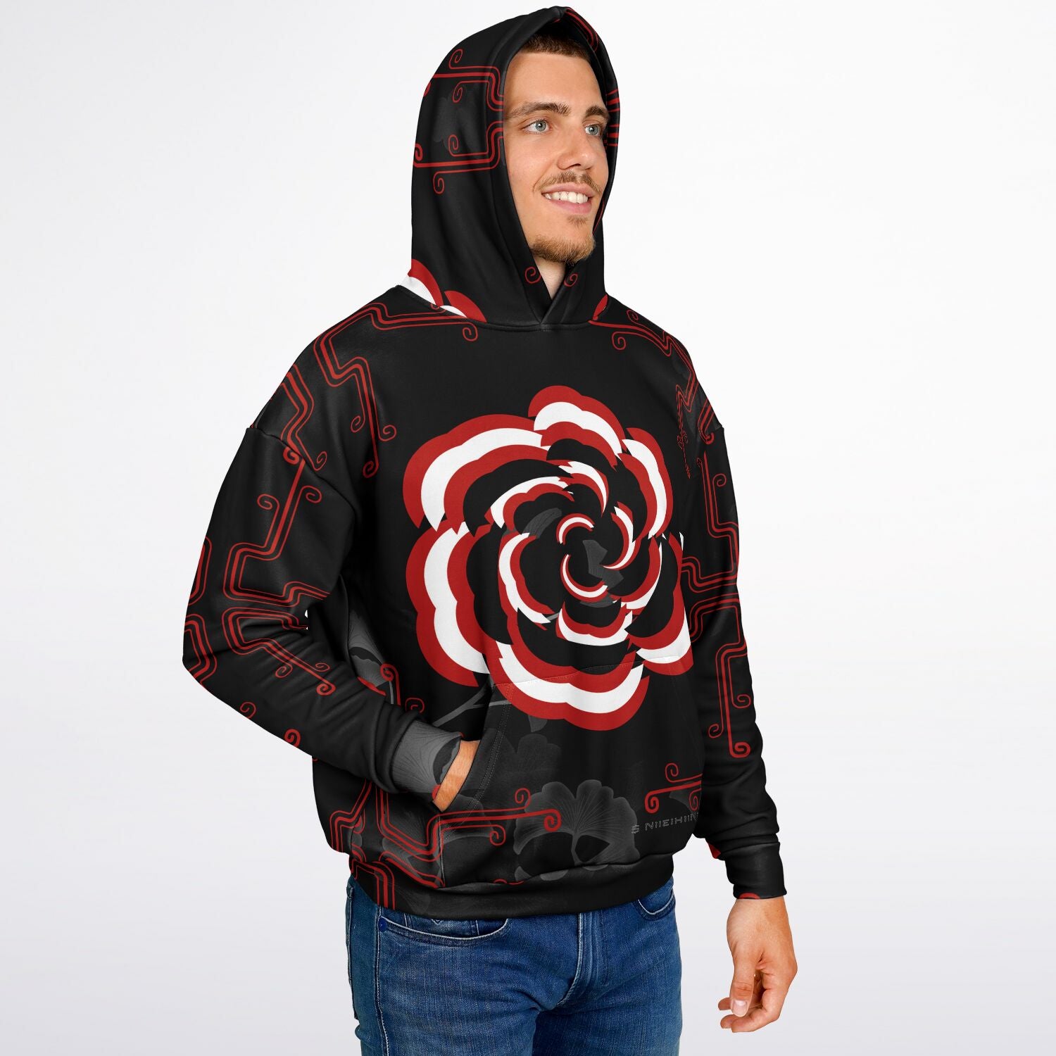 $NiieihiiNookeii Rose Heavyweight Oversized Hoodie - AOP