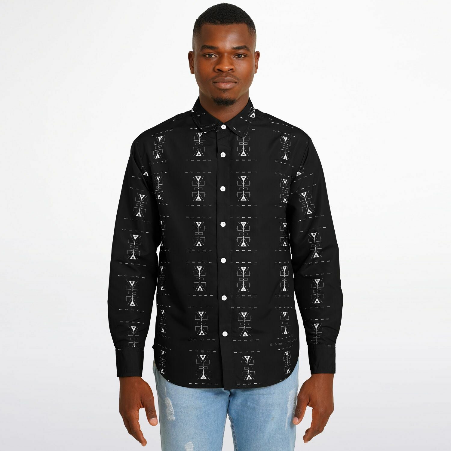 $NiieihiiNookei Long Sleeve Button Down Shirt - AOP