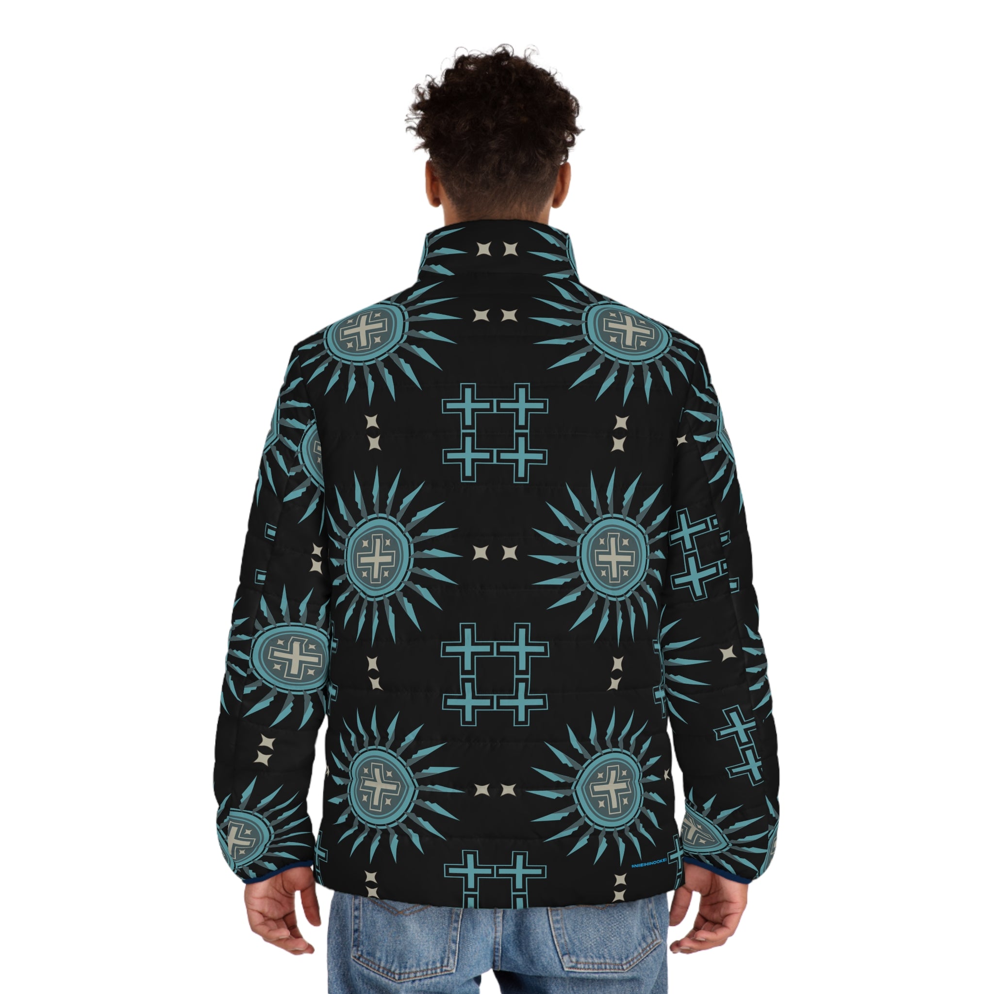 $NiieihiiNookei Men's Puffer Jacket — Geometric All-Over Print