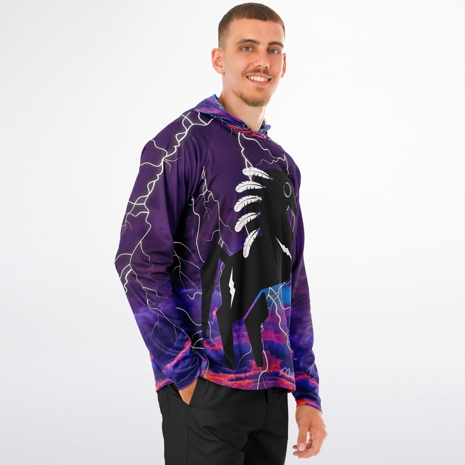 $NiieihiiNookei Men's Long Sleeve Hooded Performance Shirt - AOP