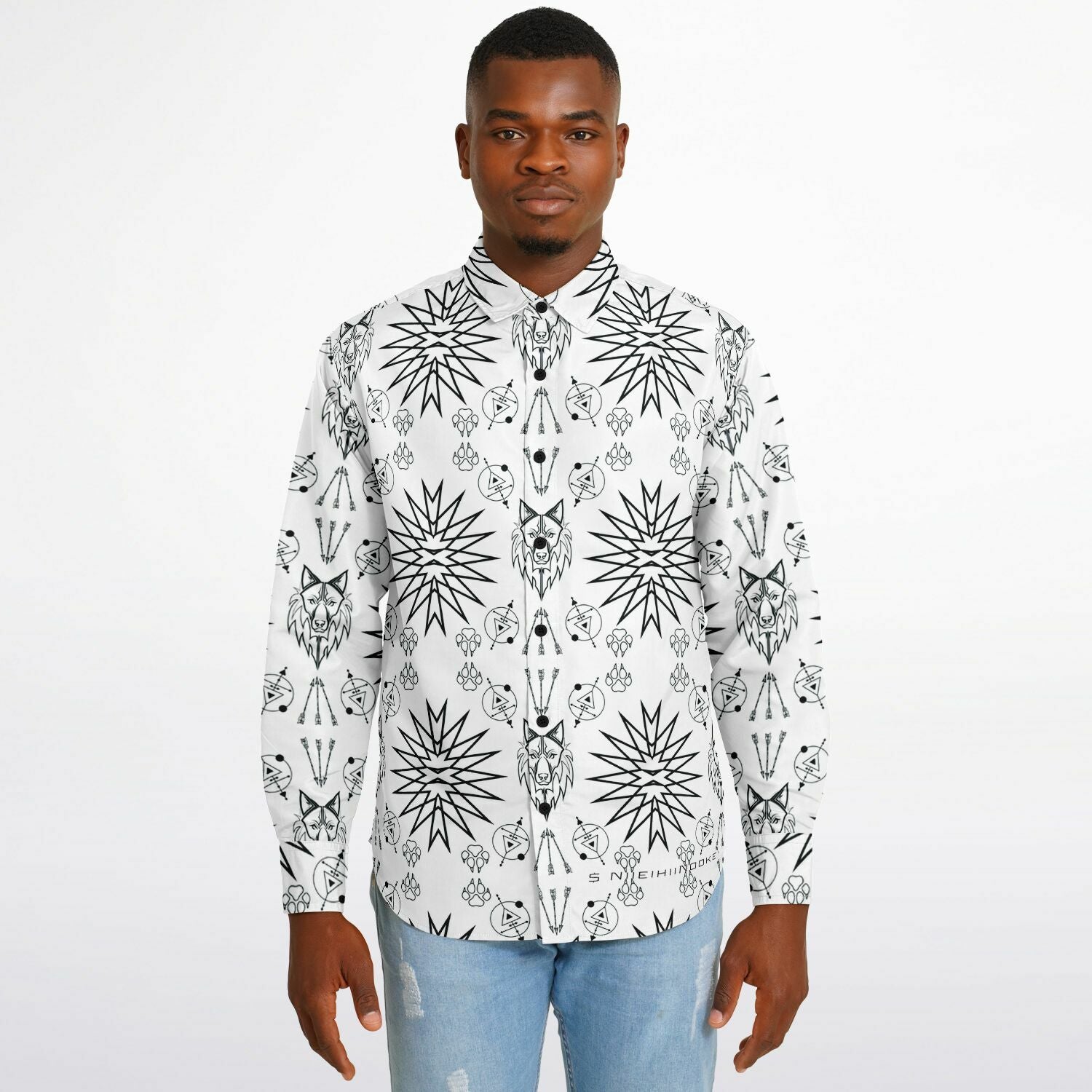 $NiieihiiNookei Long Sleeve Button Down Shirt - AOP
