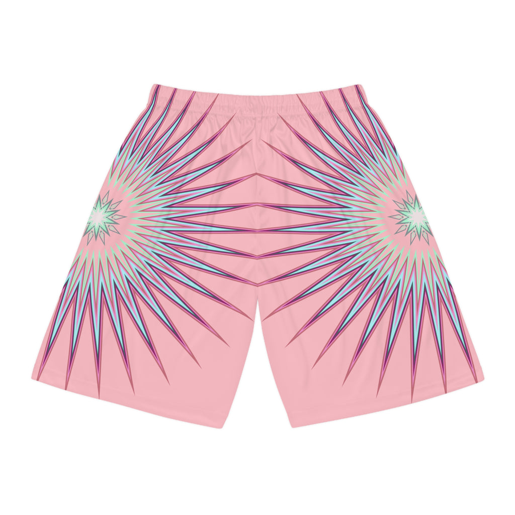 $NiieihiiNookei Pink Starburst Basketball Shorts — Sunburst All-Over Print Athletic Shorts