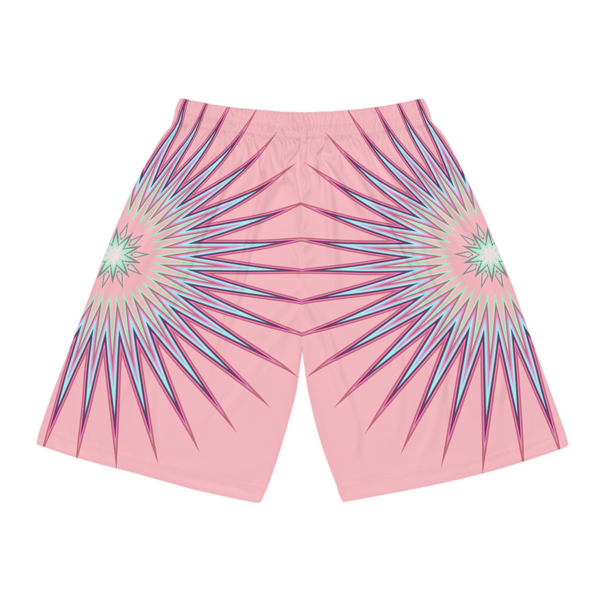 $NiieihiiNookei Pink Starburst Basketball Shorts — Sunburst All-Over Print Athletic Shorts