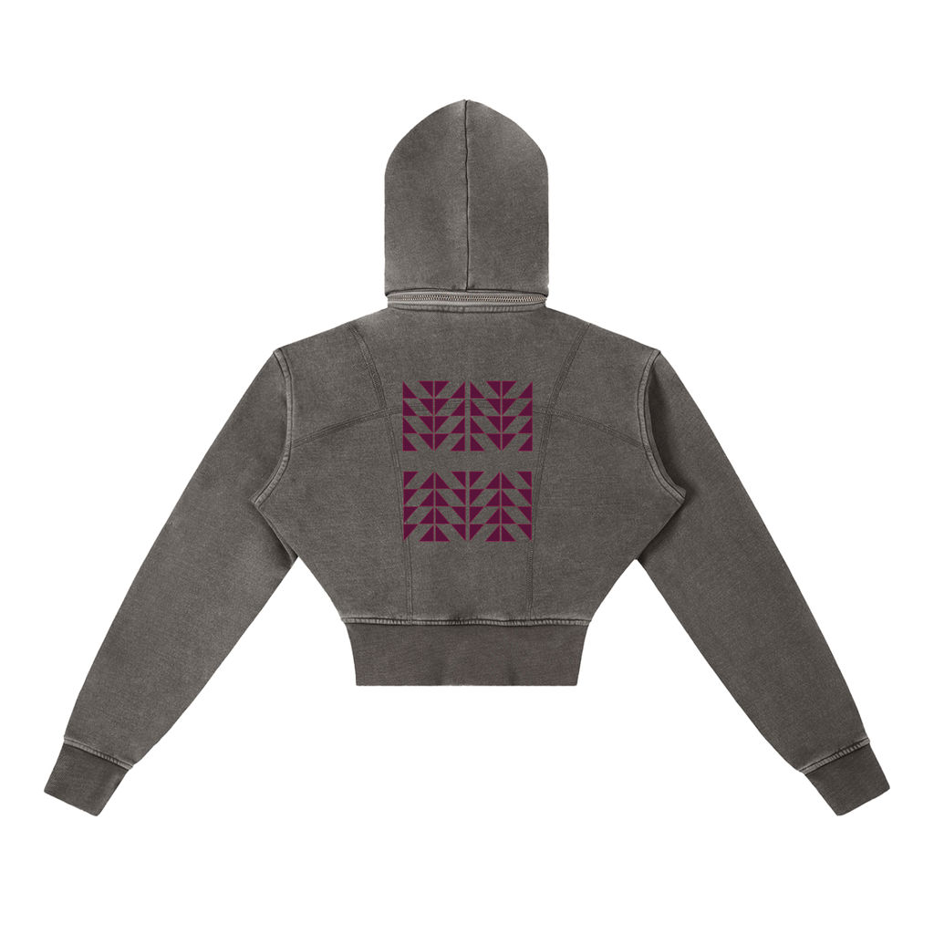 $NiieihiiNookei Vintage Washed Cropped Fleece Hoodie