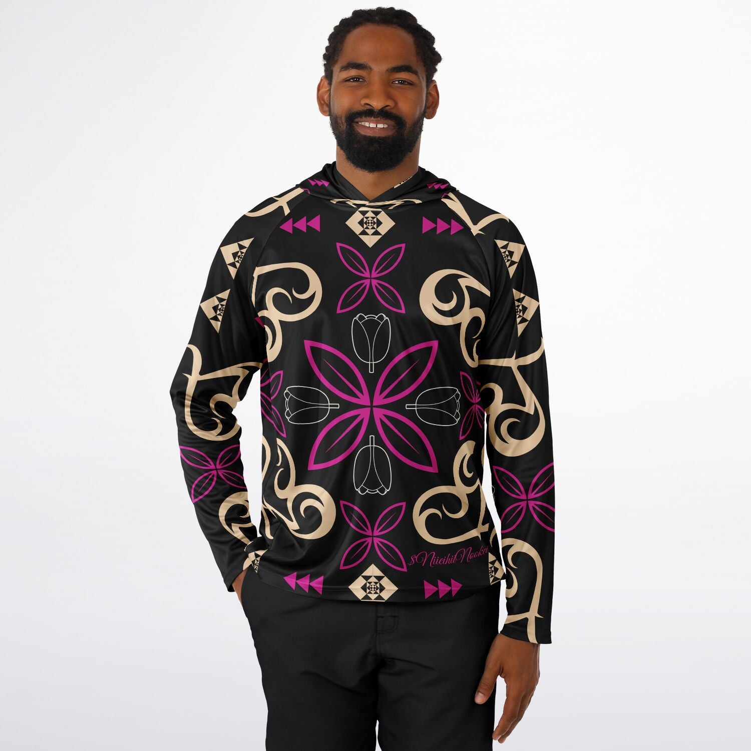 $NiieihiiNookei Men's Long Sleeve Hooded Performance Shirt - AOP