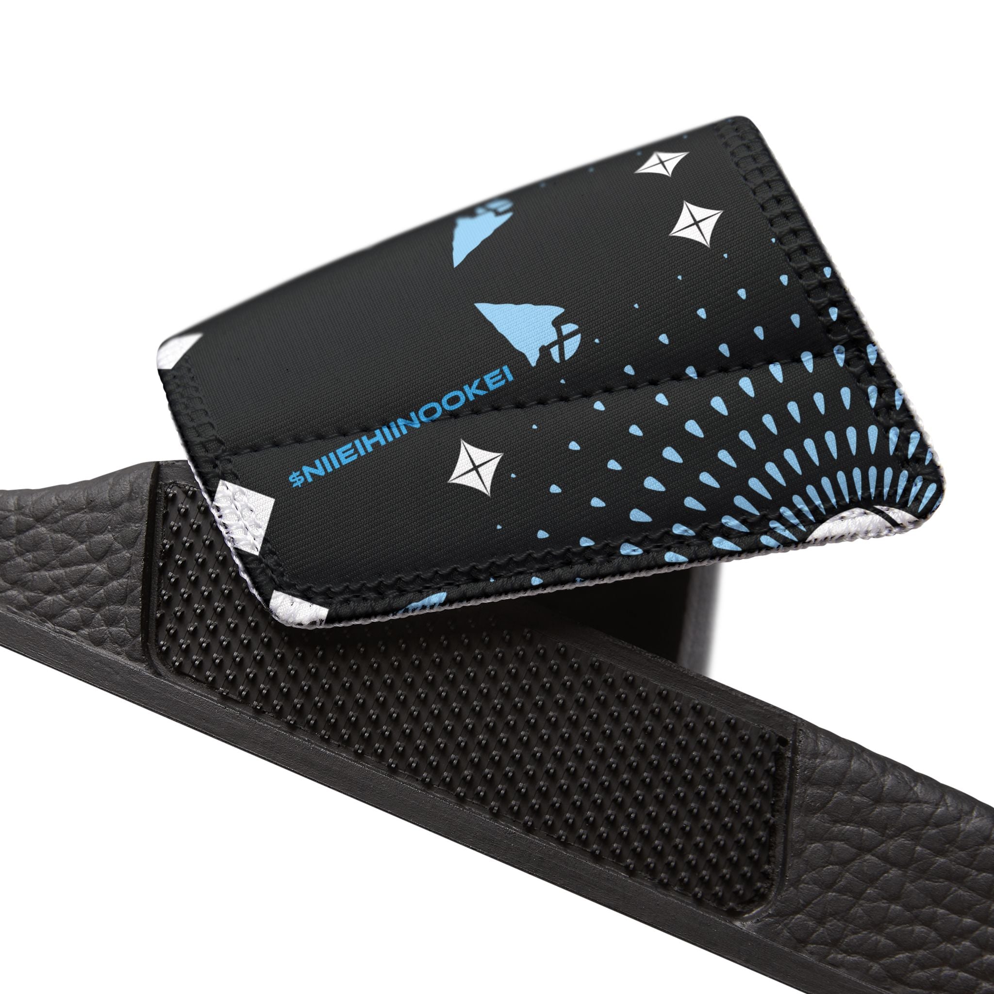 Men's Slide Sandals — Black Geometric Cosmic Pattern, Removable-Strap Pool Slides