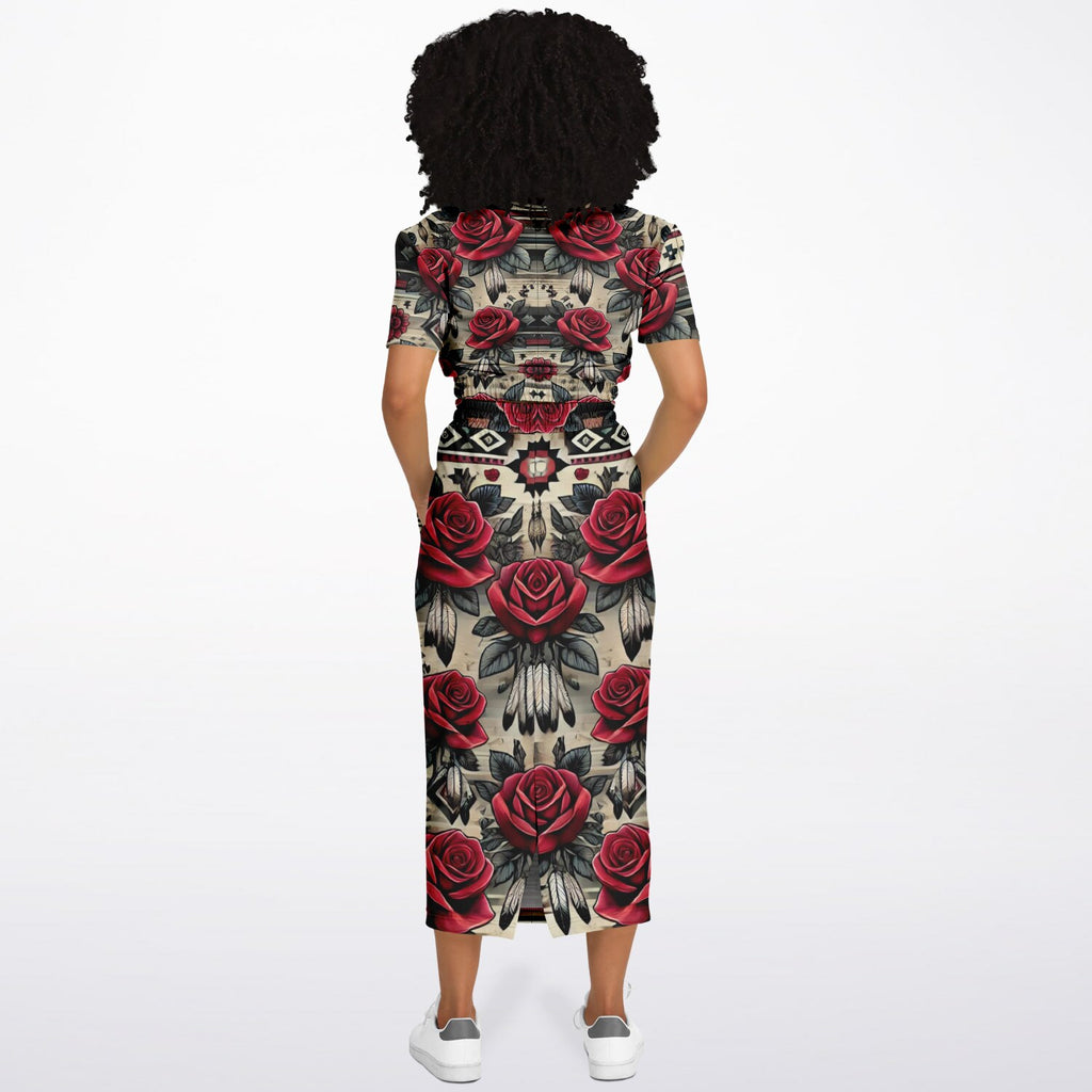 $NiieihiiNookei Athletic Cropped Short Sleeve Sweatshirt and Long Pocket Skirt Set – AOP