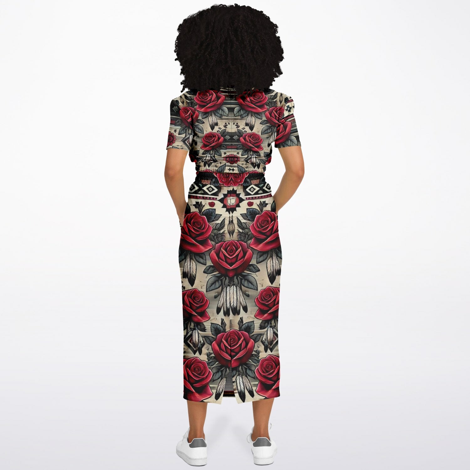 $NiieihiiNookei Athletic Cropped Short Sleeve Sweatshirt and Long Pocket Skirt Set – AOP