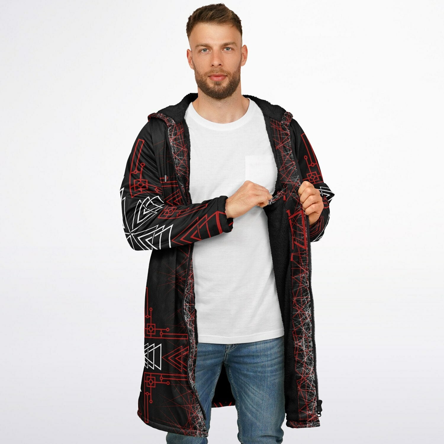 $NiieihiiNookei Microfleece Lined Zipper Cloak - AOP
