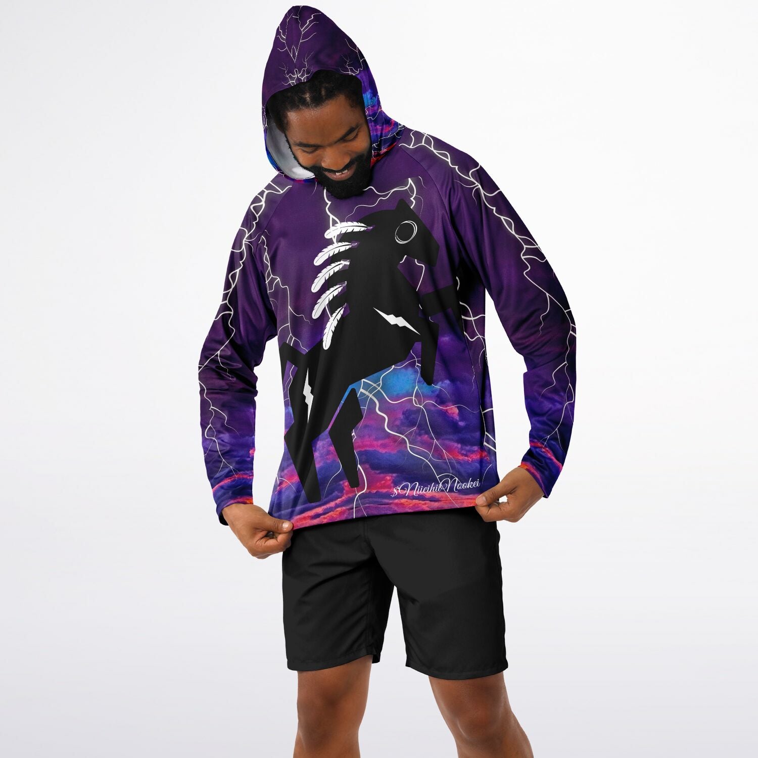 $NiieihiiNookei Men's Long Sleeve Hooded Performance Shirt - AOP