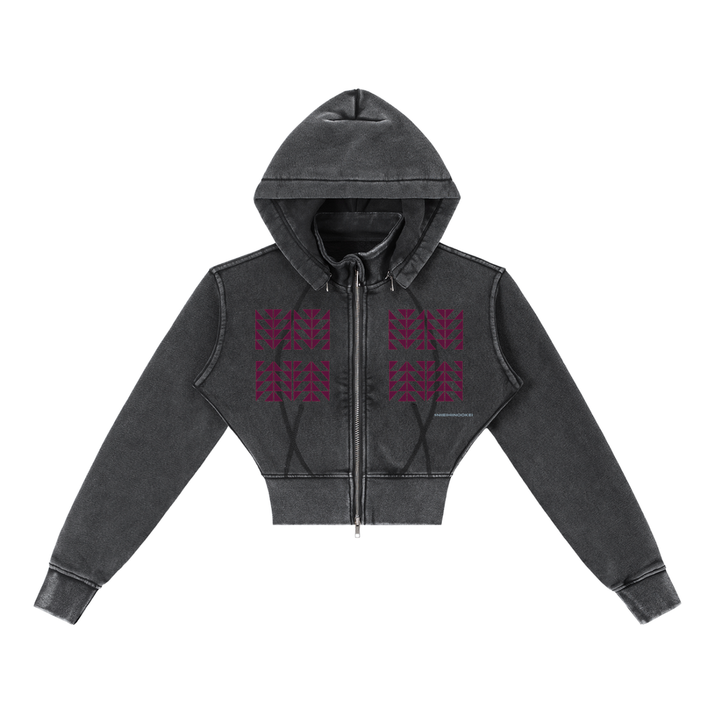 $NiieihiiNookei Vintage Washed Cropped Fleece Hoodie