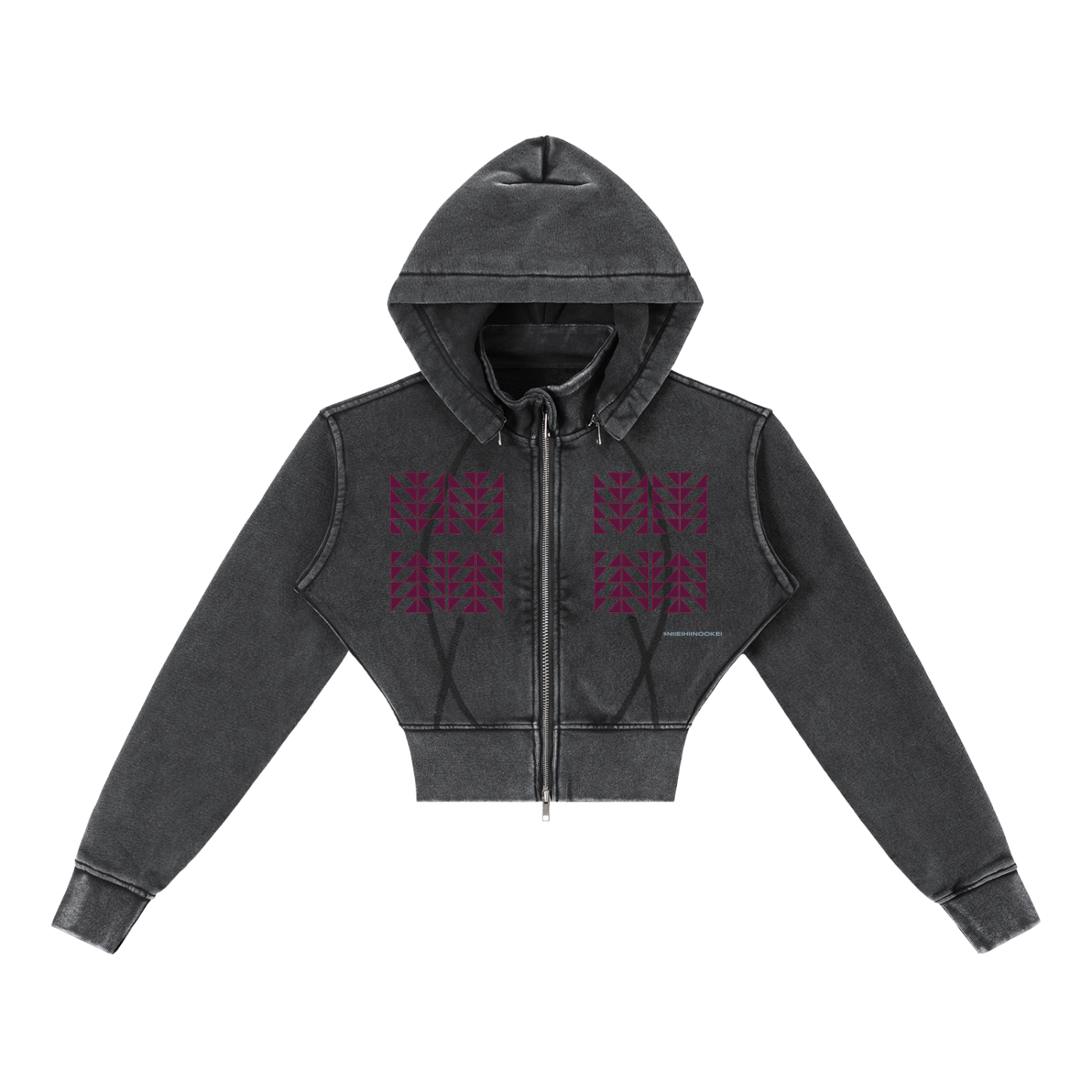 $NiieihiiNookei Vintage Washed Cropped Fleece Hoodie