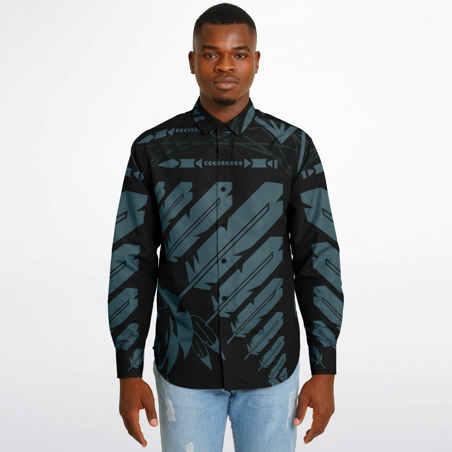 $NiieihiiNookei Long Sleeve Button Down Shirt - AOP