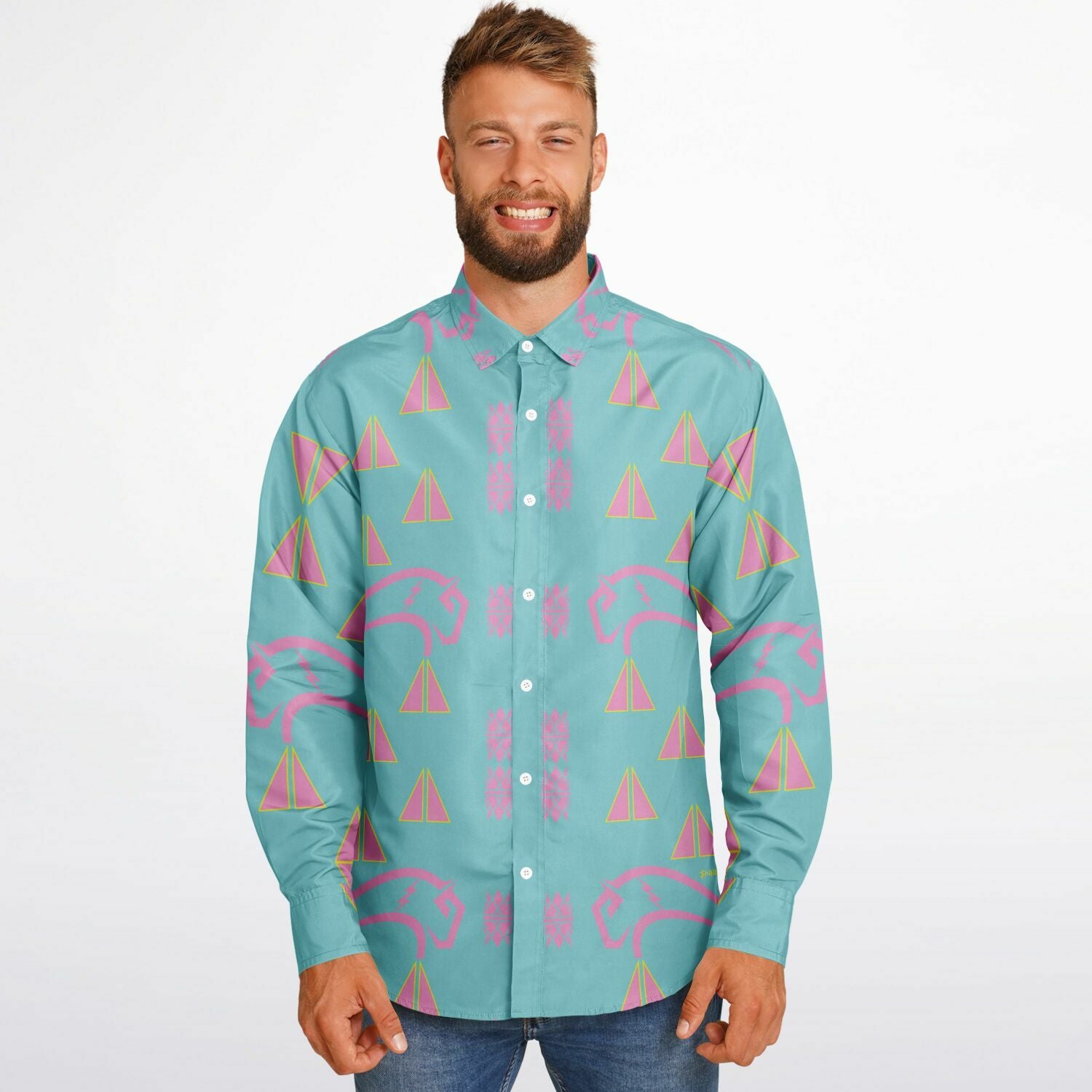 $NiieihiiNookei Long Sleeve Button Down Shirt - AOP
