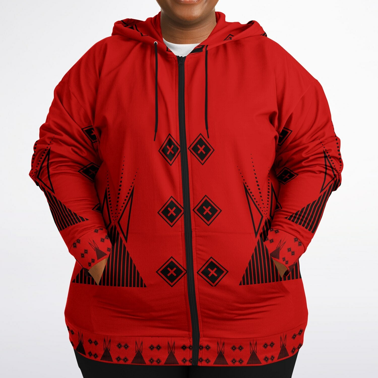 $NiieihiiNookei Fashion Plus-size Ziphoodie - AOP Red