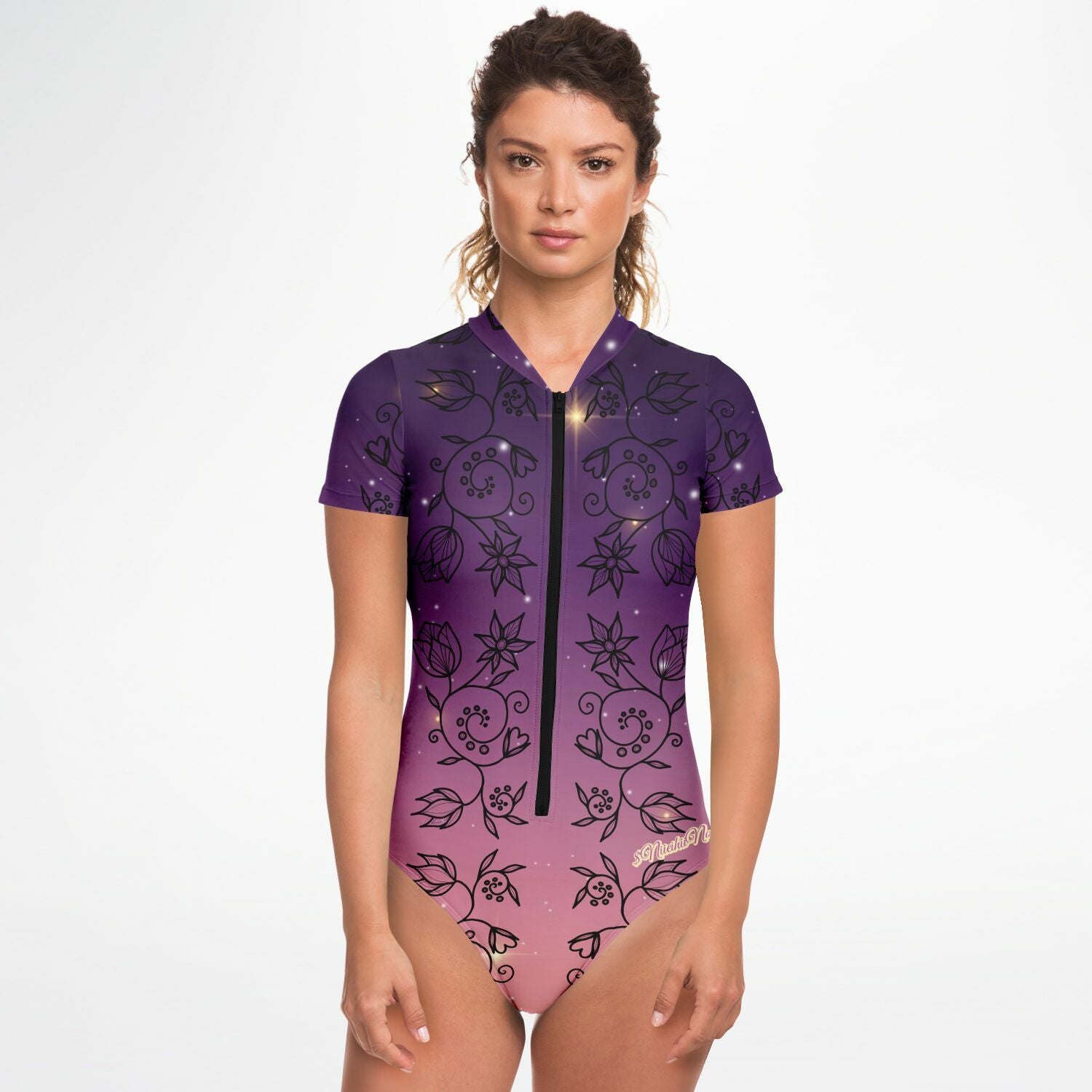 $NiieihiiNookei Floral Sunset Bodysuit Short Sleeve - AOP