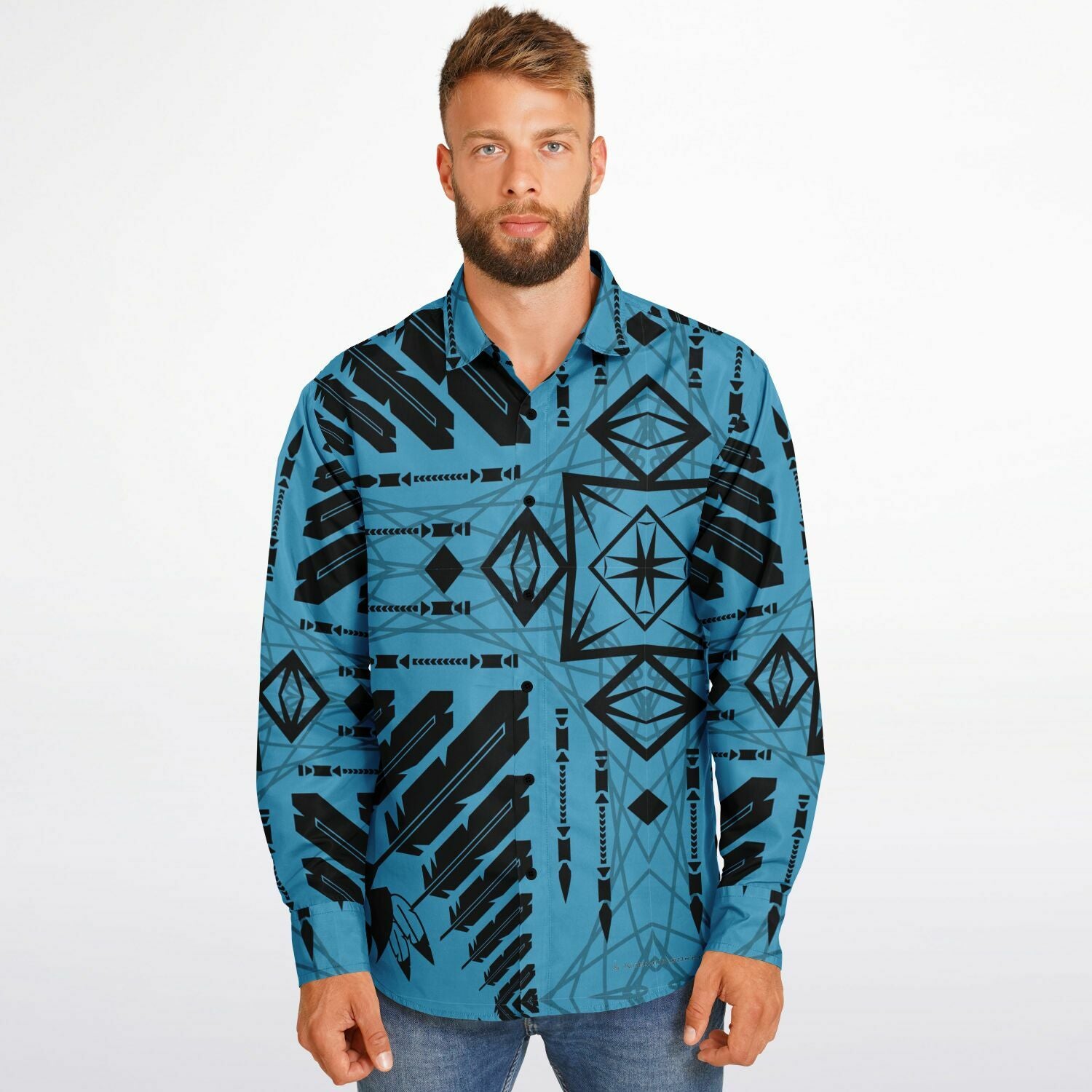 $NiieihiiNookei Long Sleeve Button Down Shirt - AOP