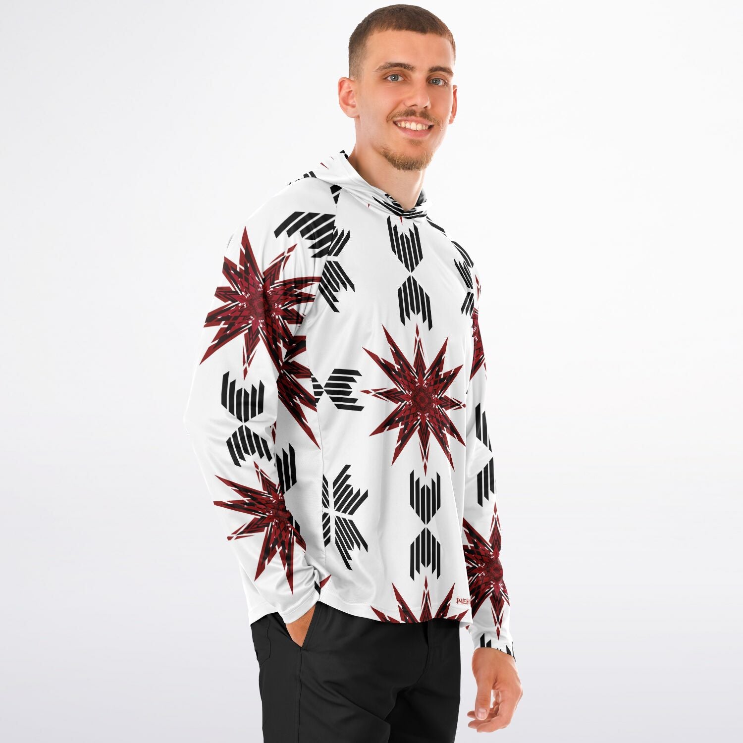 Men's Long Sleeve Hooded Performance Shirt - AOP