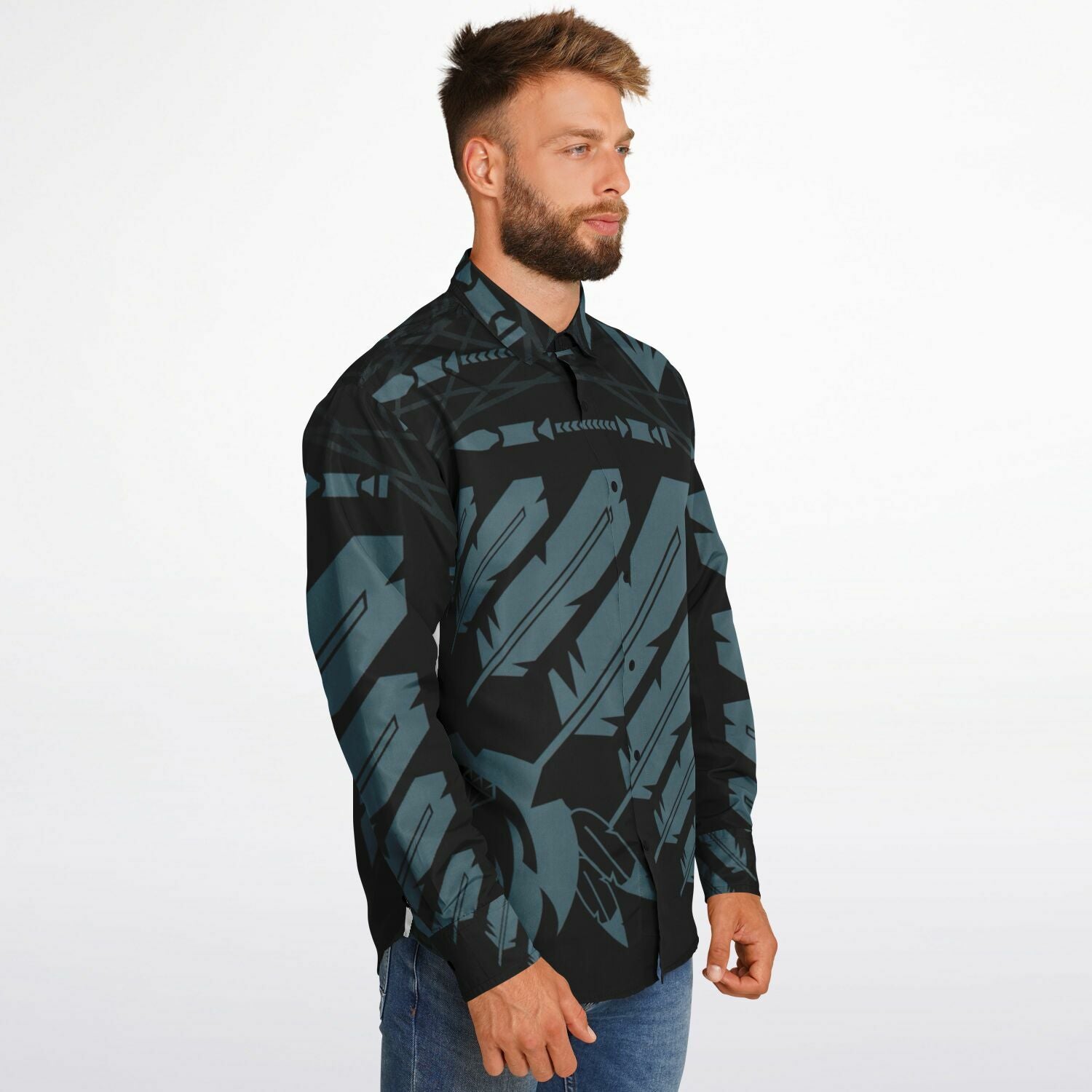 $NiieihiiNookei Long Sleeve Button Down Shirt - AOP
