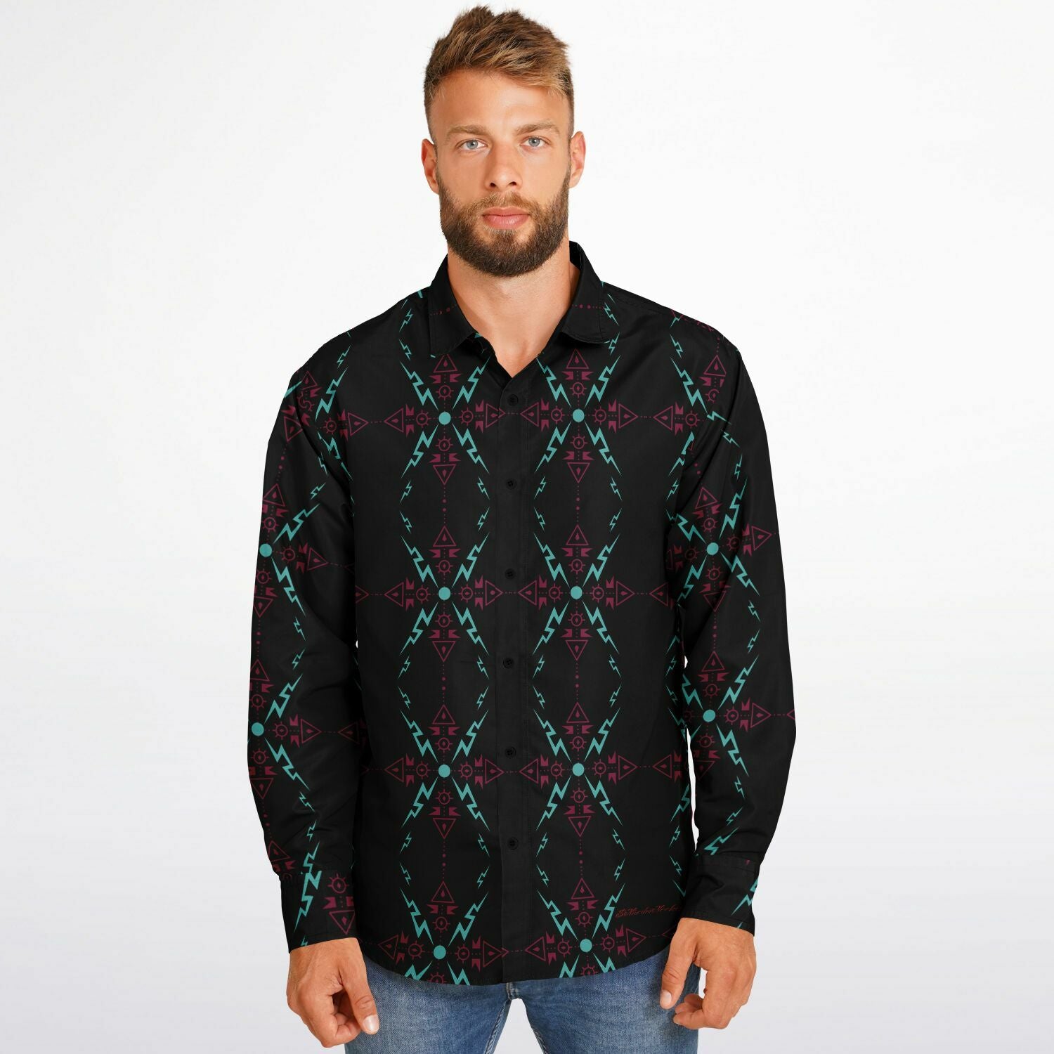 $NiieihiiNookei Long Sleeve Button Down Shirt - AOP