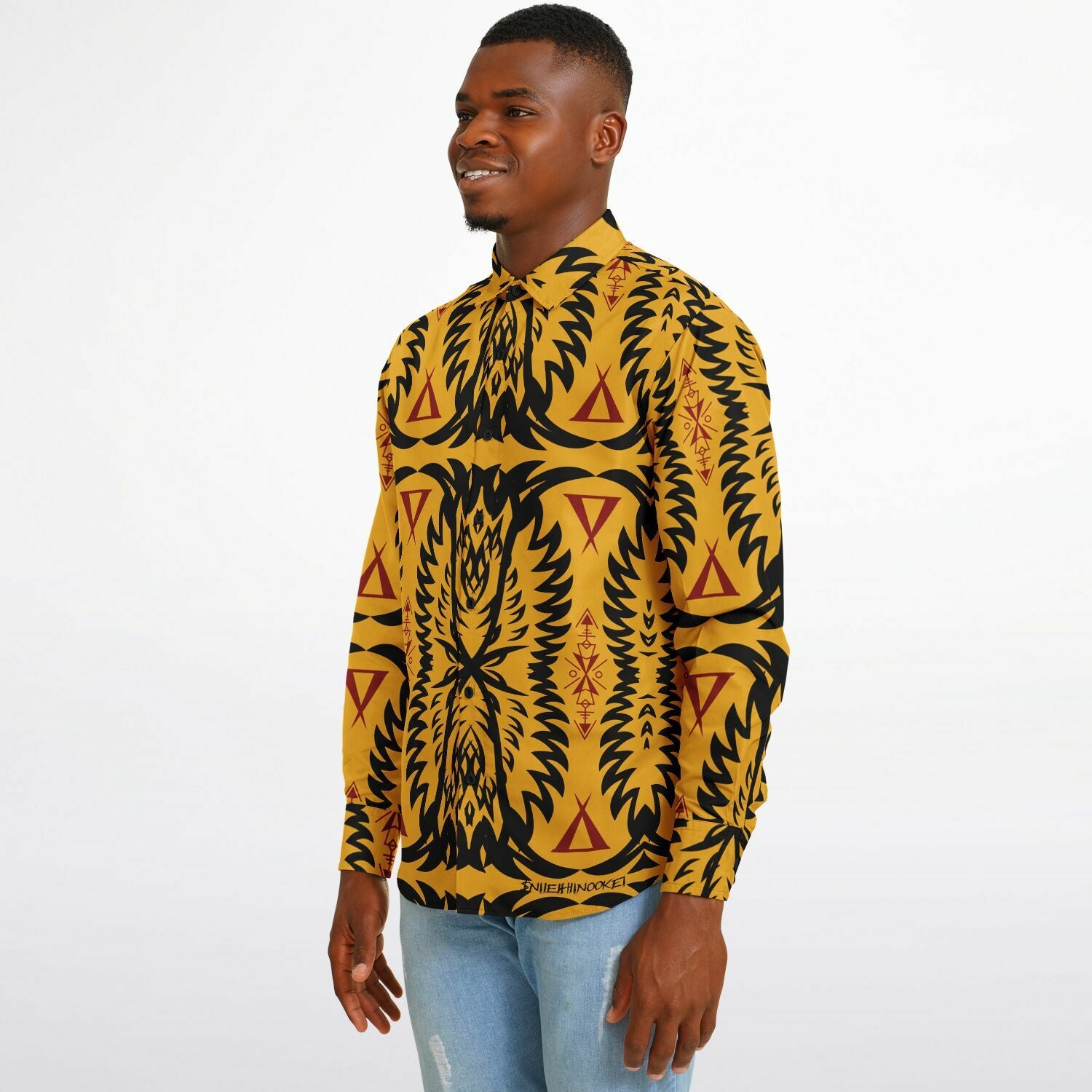 $NiieihiiNookei Long Sleeve Button Down Shirt - AOP