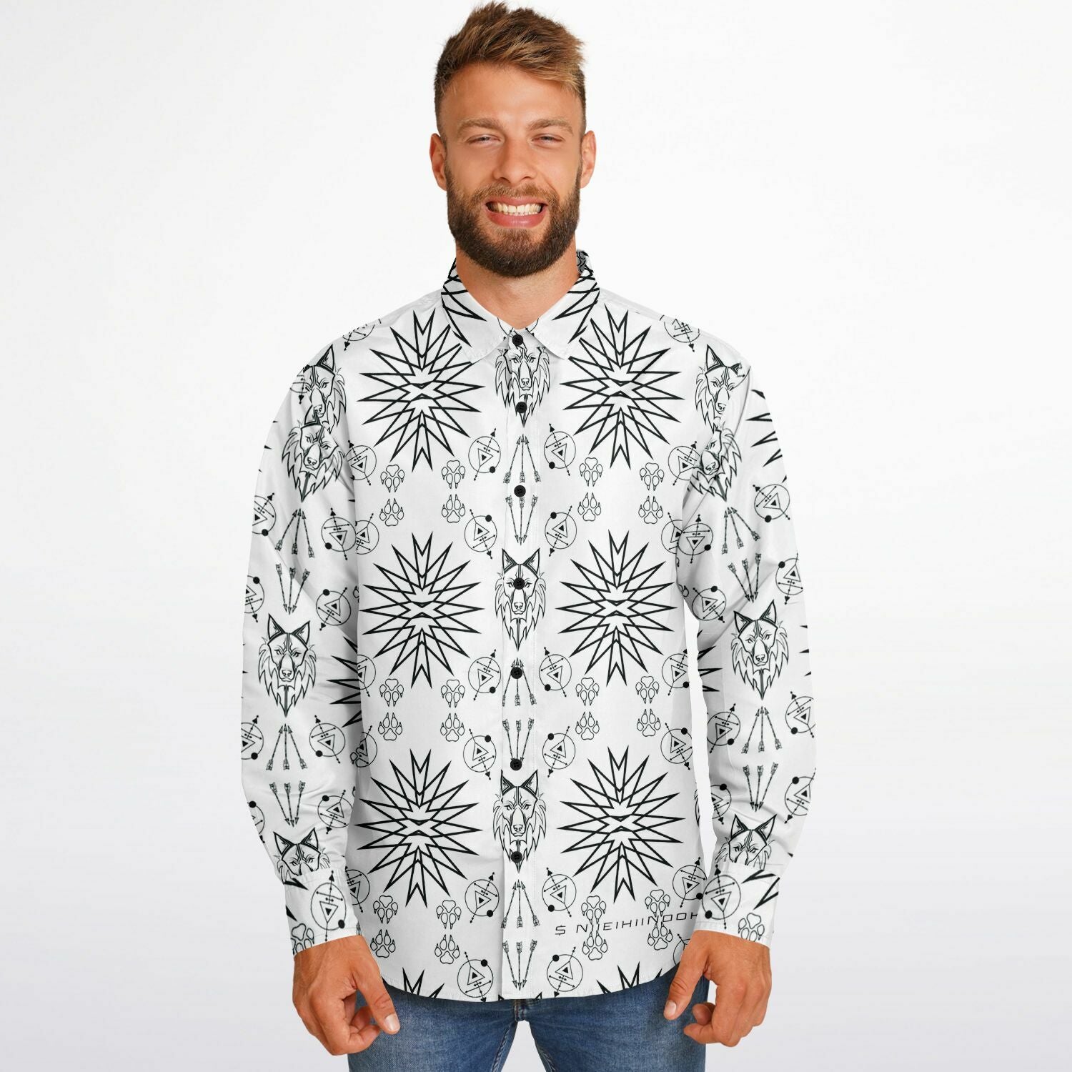 $NiieihiiNookei Long Sleeve Button Down Shirt - AOP