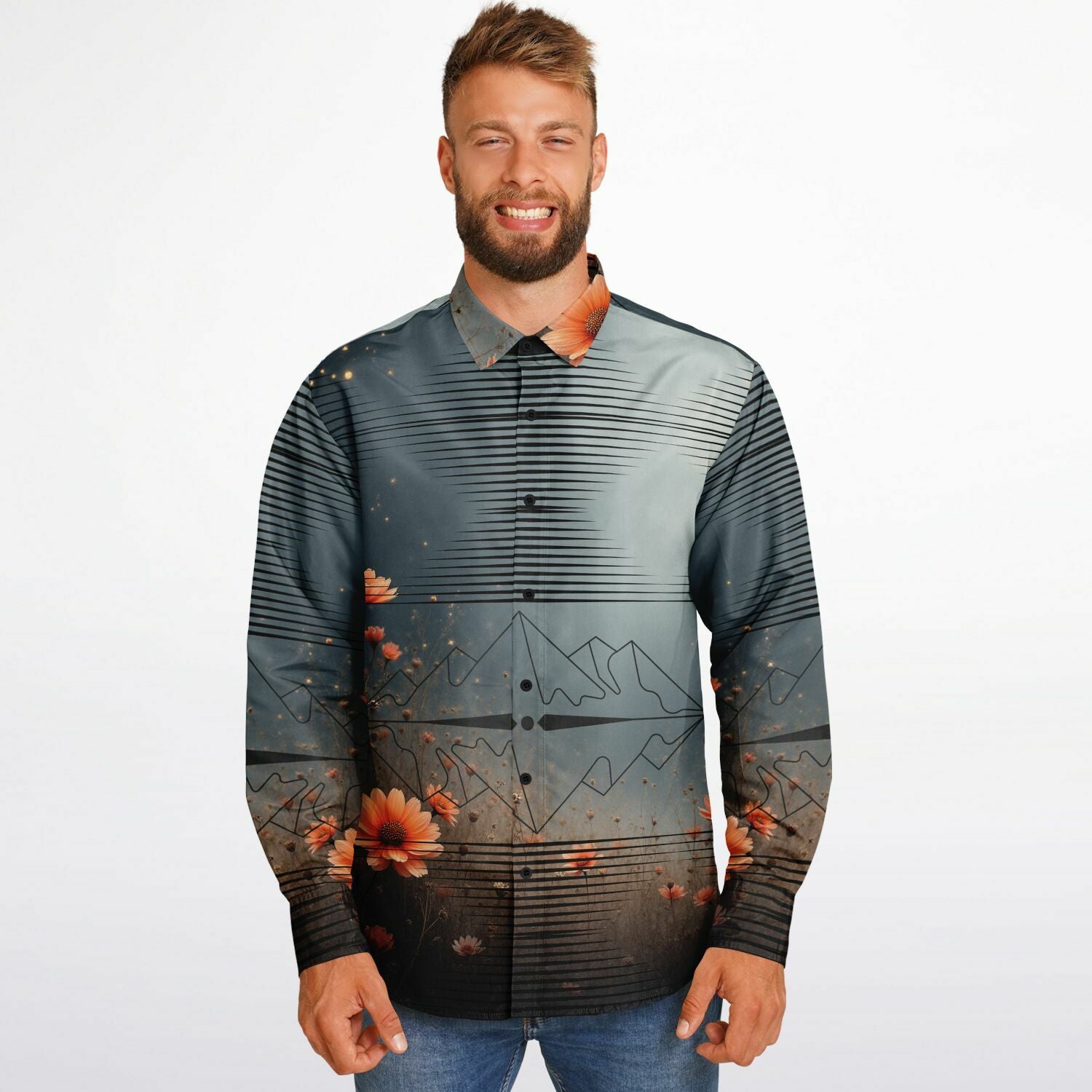 $NiieihiiNookei Long Sleeve Button Down Shirt - AOP