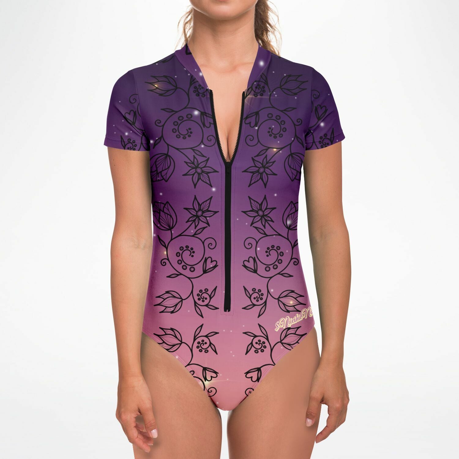 $NiieihiiNookei Floral Sunset Bodysuit Short Sleeve - AOP