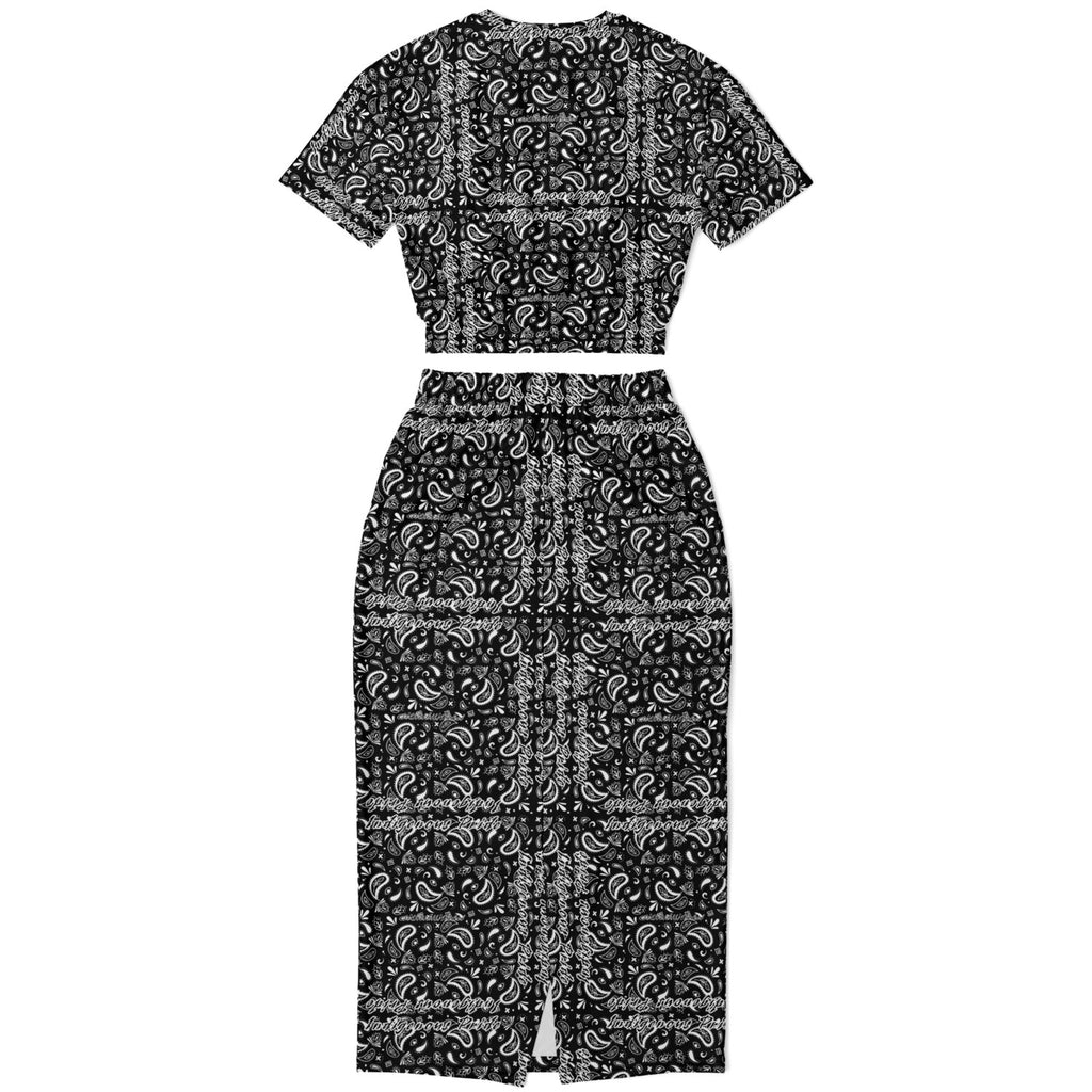 $NiieihiiNookei Athletic Cropped Short Sleeve Sweatshirt and Long Pocket Skirt Set – AOP