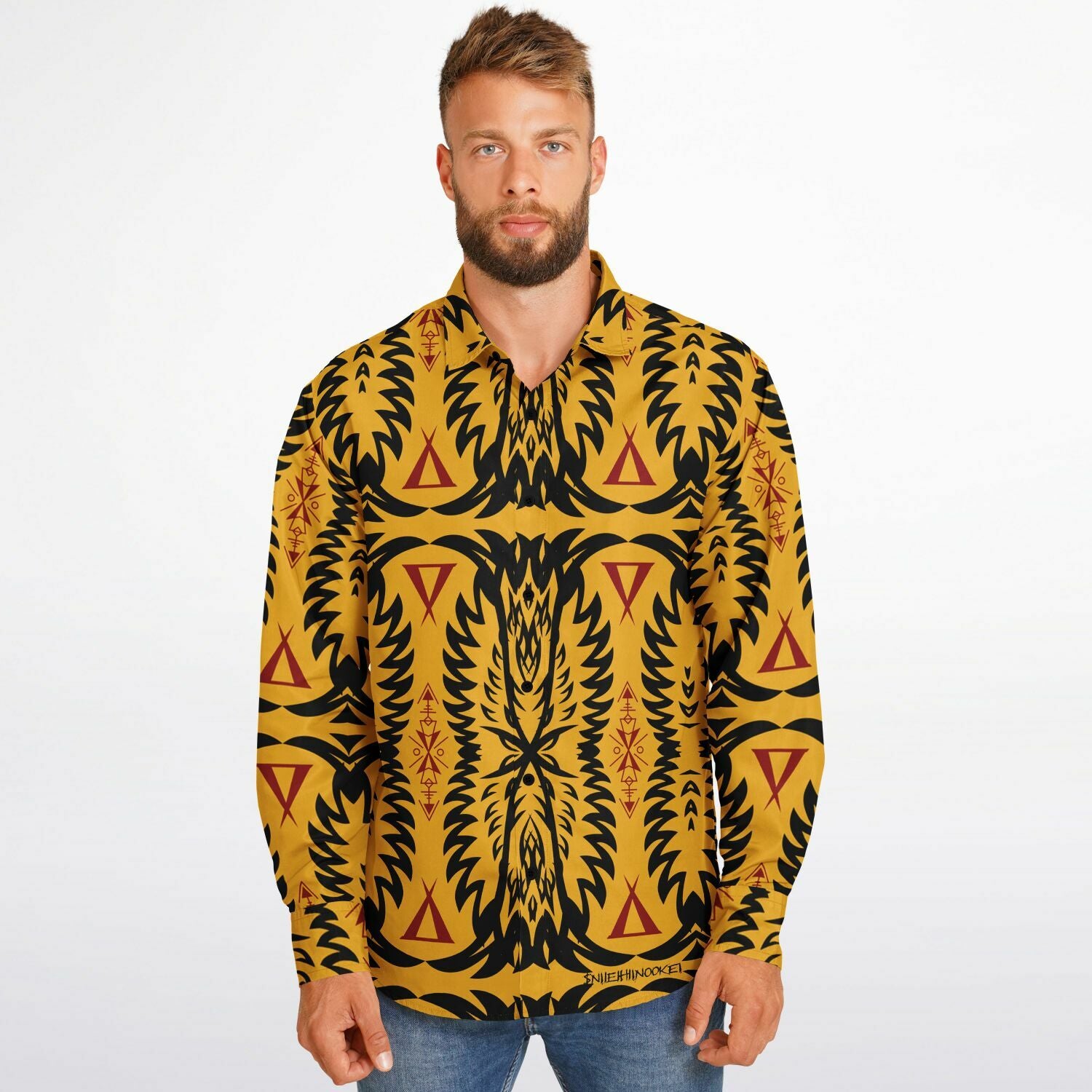 $NiieihiiNookei Long Sleeve Button Down Shirt - AOP