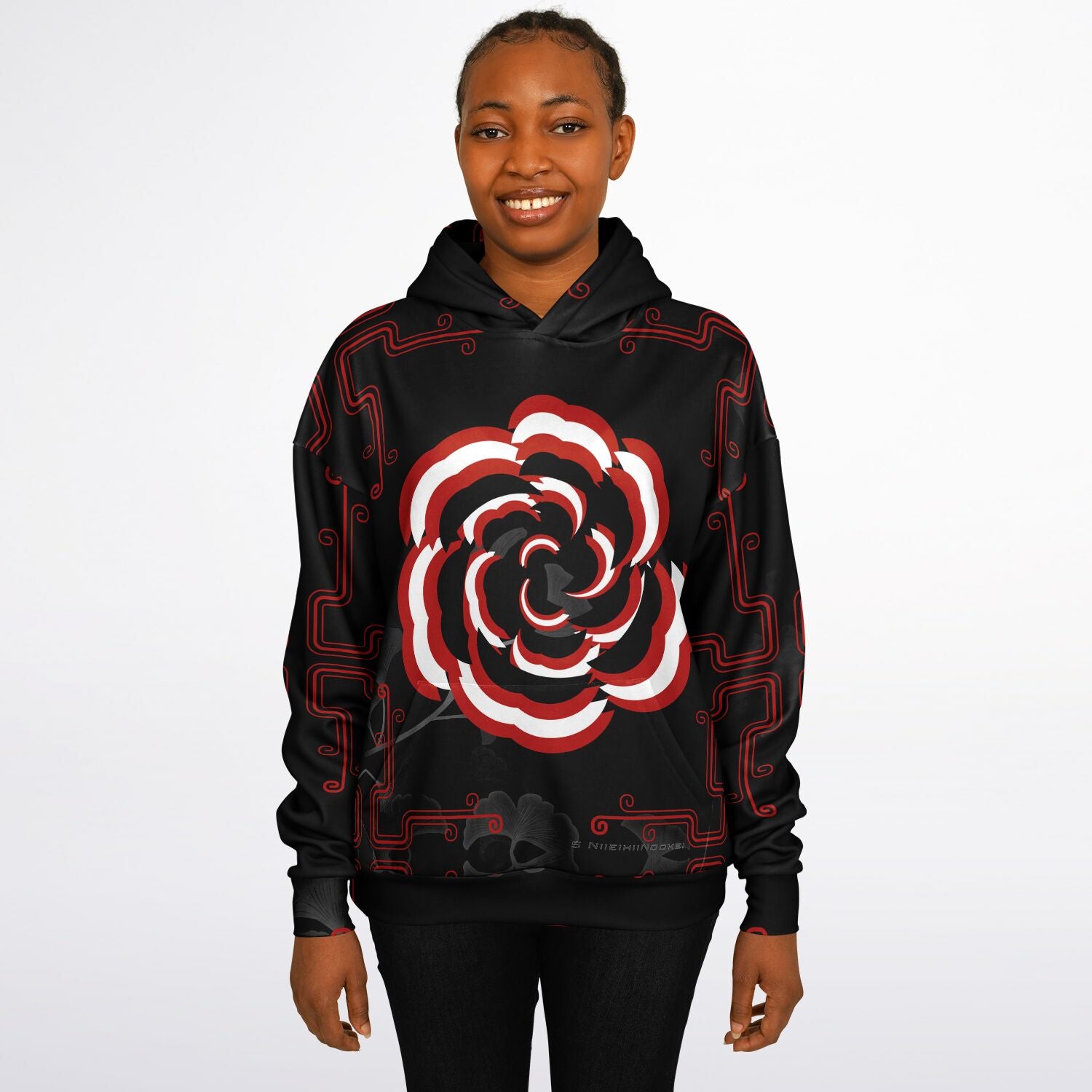 $NiieihiiNookeii Rose Heavyweight Oversized Hoodie - AOP
