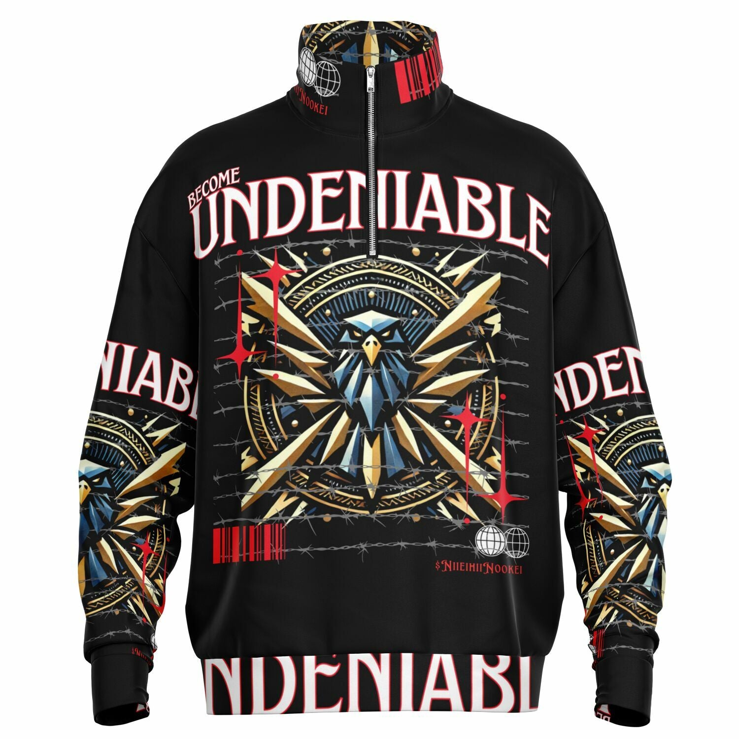 $NiieihiiNookei Heavyweight Oversized Quarter Zip Sweatshirt - AOP