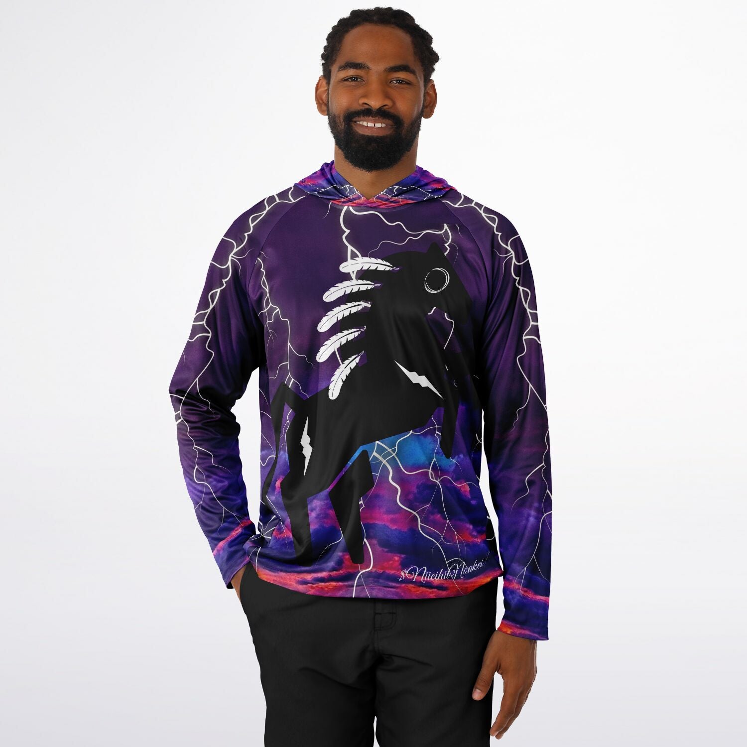 $NiieihiiNookei Men's Long Sleeve Hooded Performance Shirt - AOP