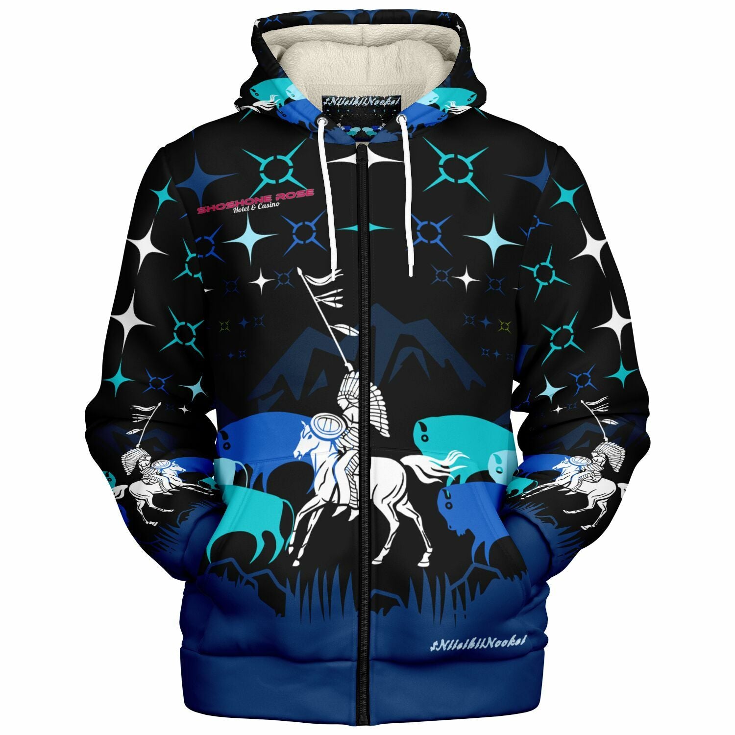$NiieihiiNookei CUSTOM Shoshone Rose Microfleece Ziphoodie - AOP