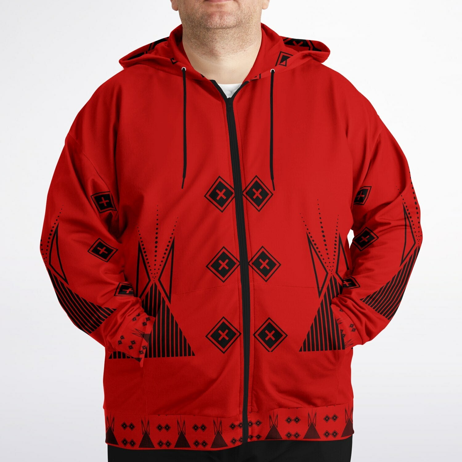 $NiieihiiNookei Fashion Plus-size Ziphoodie - AOP Red