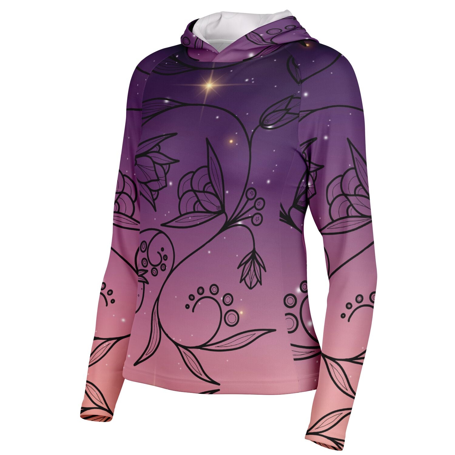 $NiieihiiNookei Floral Sunset Women's Long Sleeve Hooded Performance Shirt - AOP