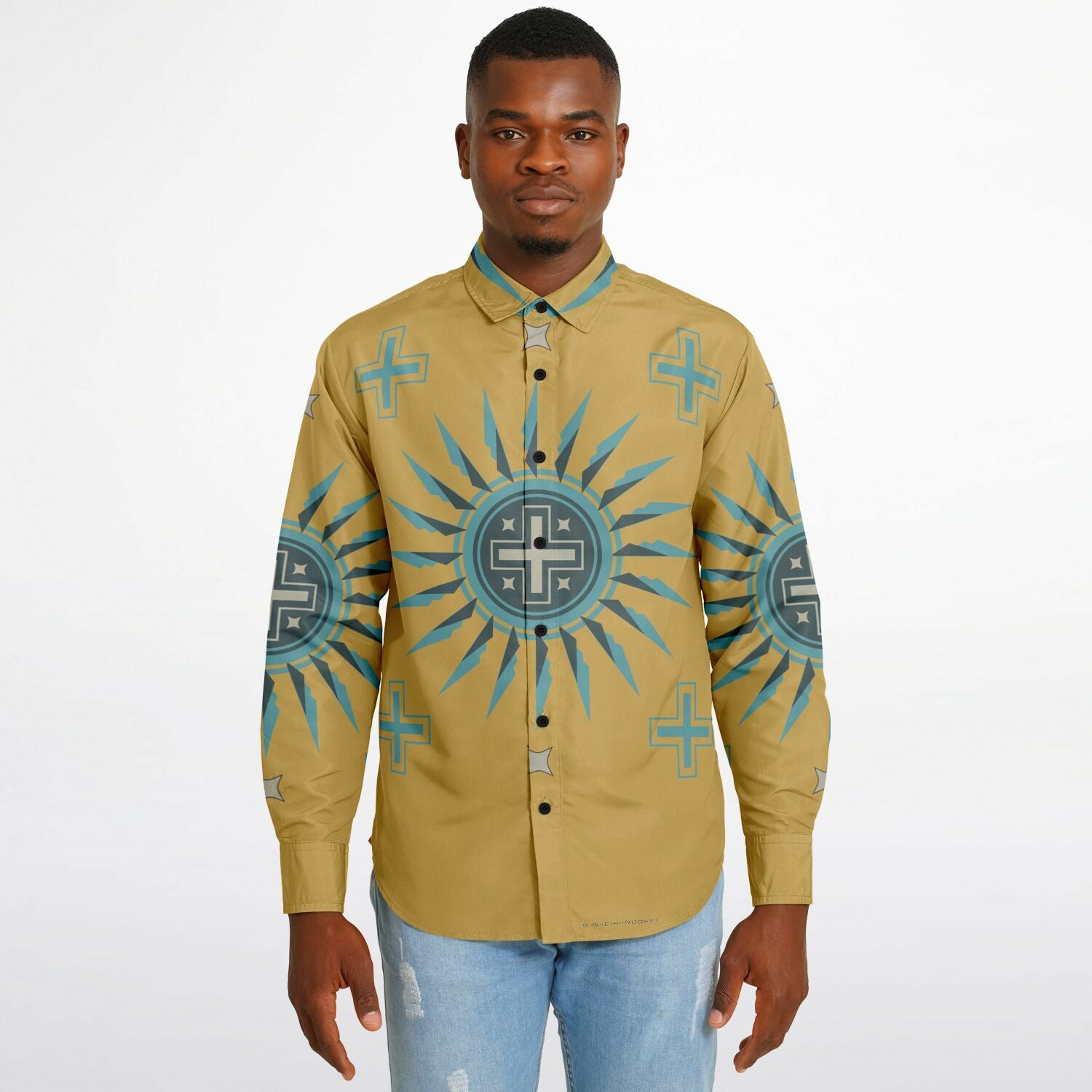 $NiieihiiNookei Long Sleeve Button Down Shirt - AOP