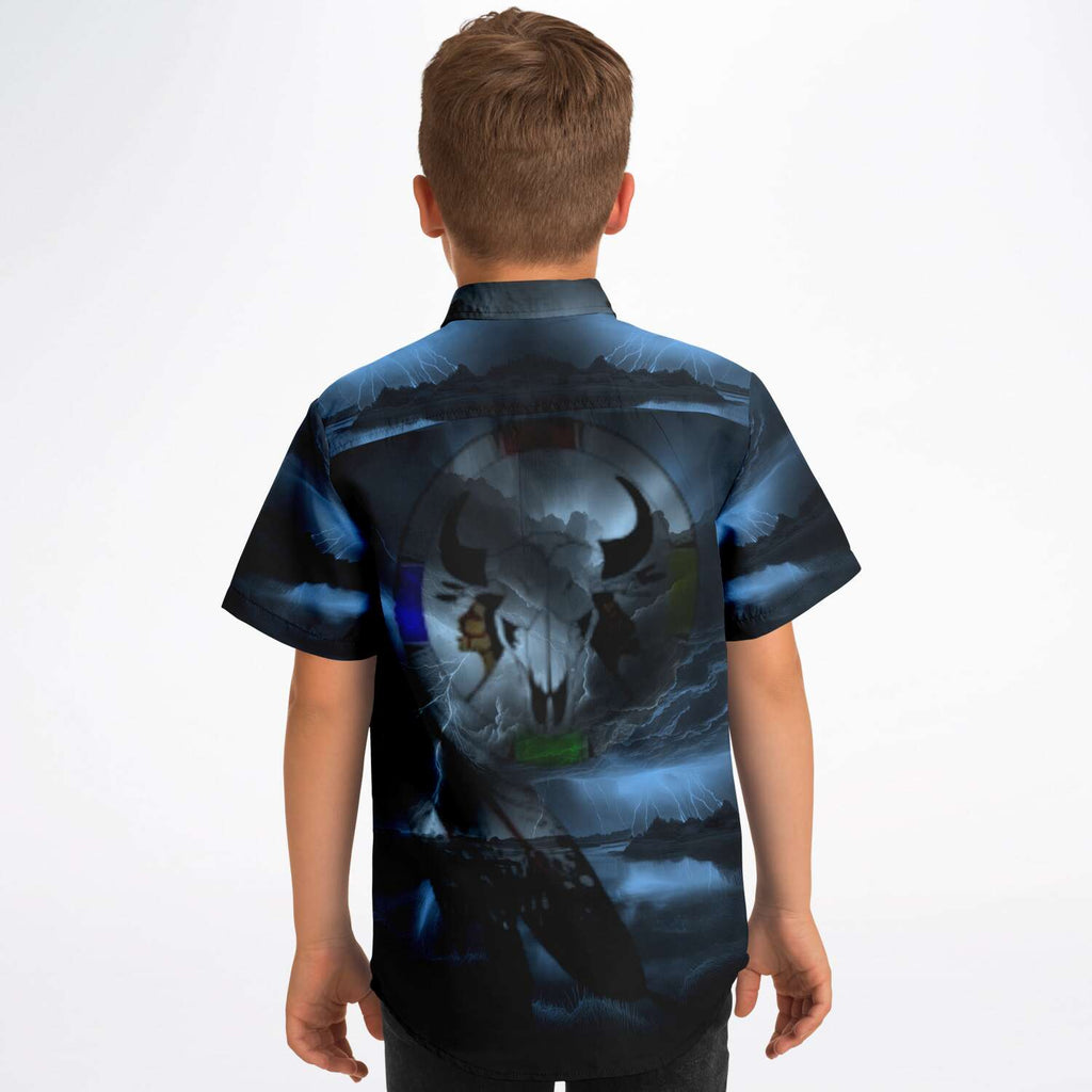 Northern Arapaho Tribe Logo Kids/Youth Short Sleeve Button Down Shirt - AOP