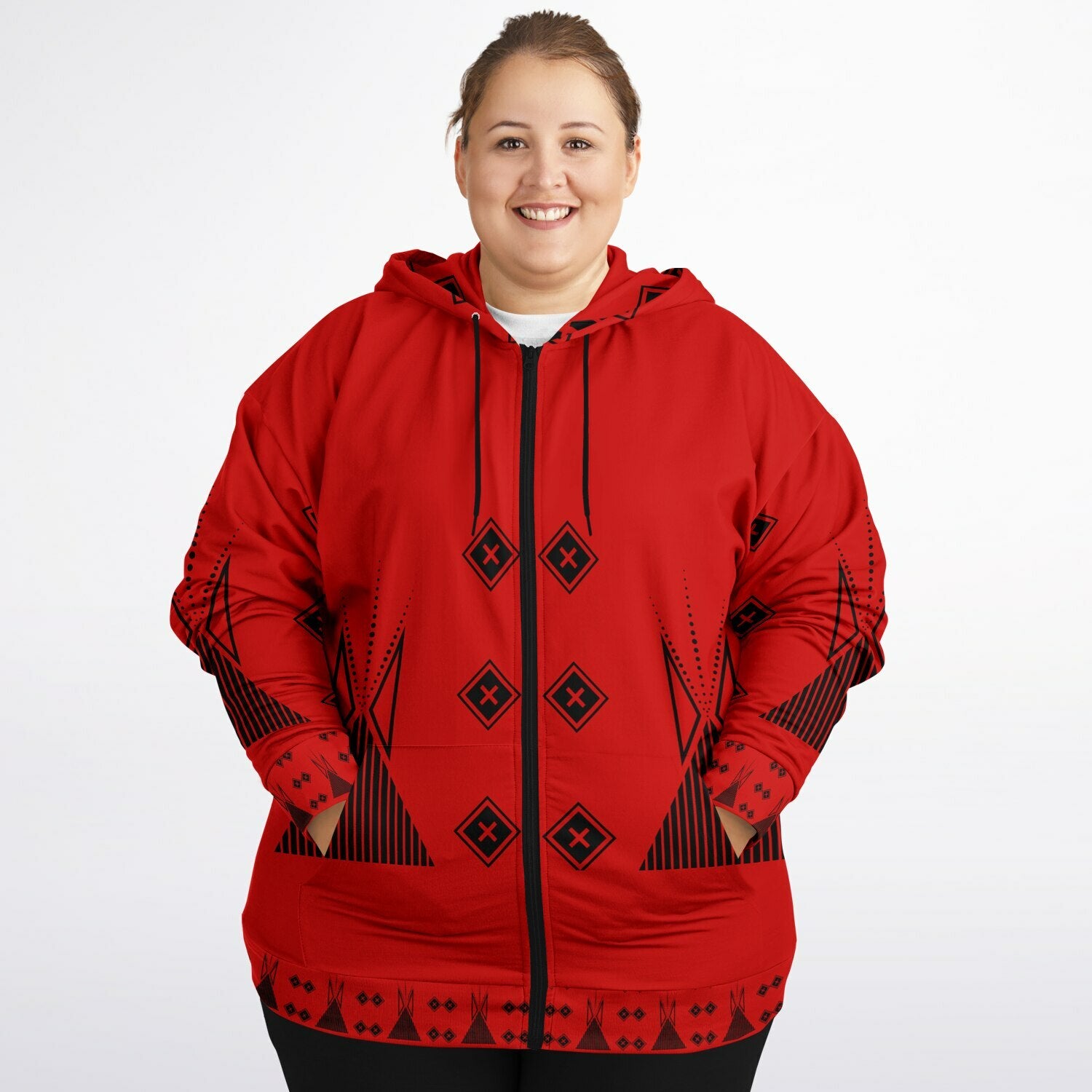 $NiieihiiNookei Fashion Plus-size Ziphoodie - AOP Red