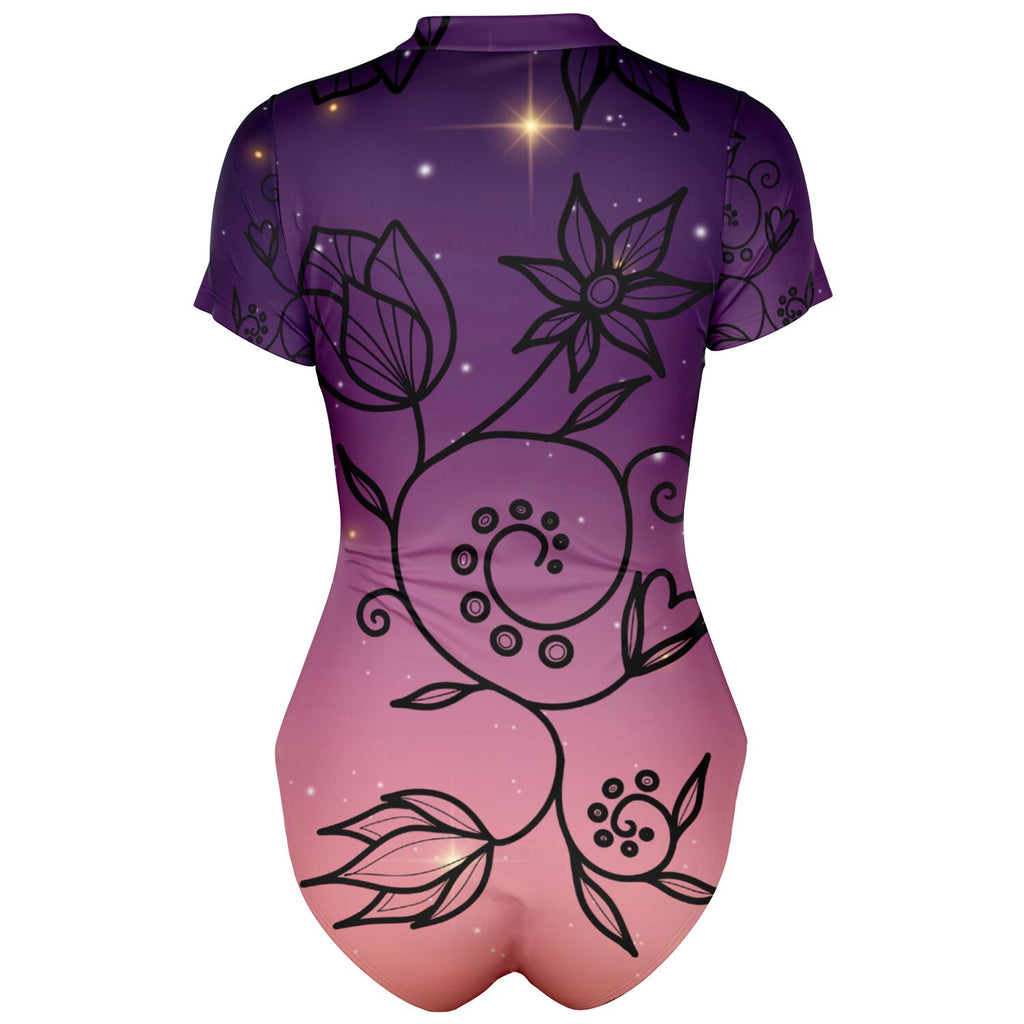 $NiieihiiNookei Floral Sunset Bodysuit Short Sleeve - AOP